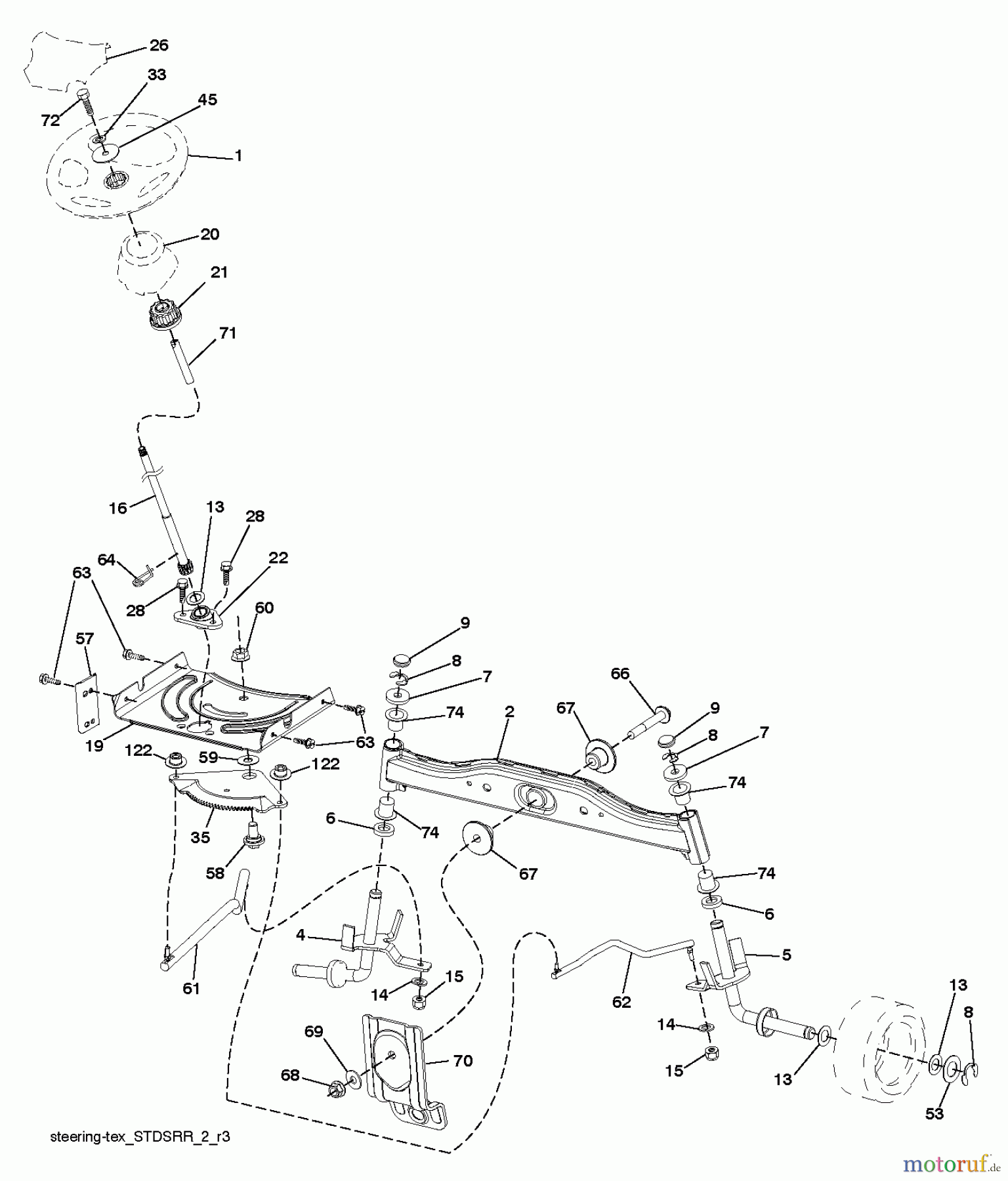 Jonsered Rasen und Garten Traktoren LT2213 CA (96051001003) - Jonsered Lawn & Garden Tractor (2012-08) STEERING