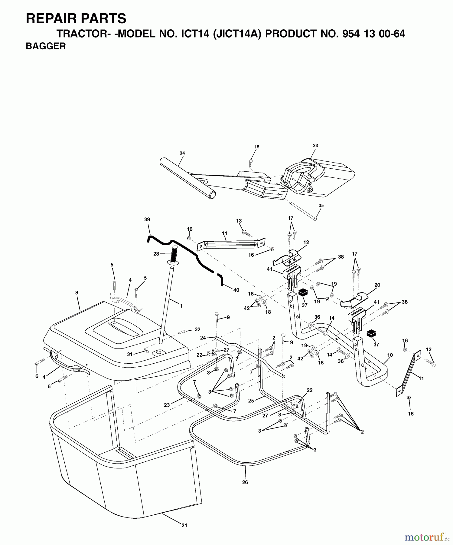 Jonsered Rasen und Garten Traktoren ICT14 (JICT14A, 954130064) - Jonsered Lawn & Garden Tractor (2002-02) BAGGER