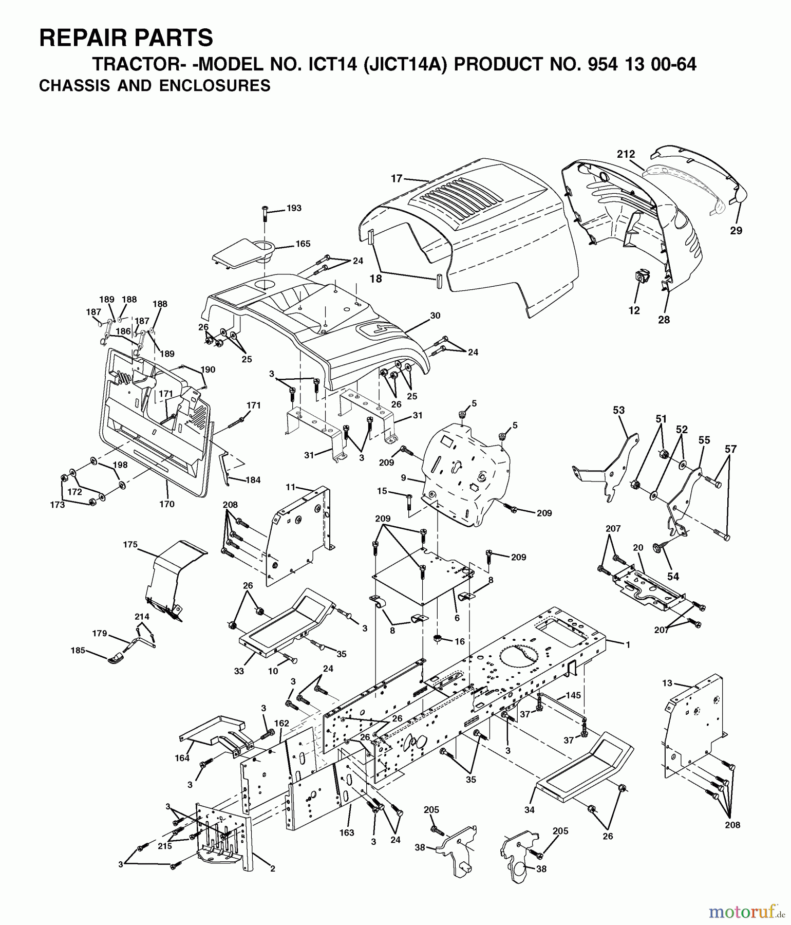 Jonsered Rasen und Garten Traktoren ICT14 (JICT14A, 954130064) - Jonsered Lawn & Garden Tractor (2002-02) CHASSIS ENCLOSURES