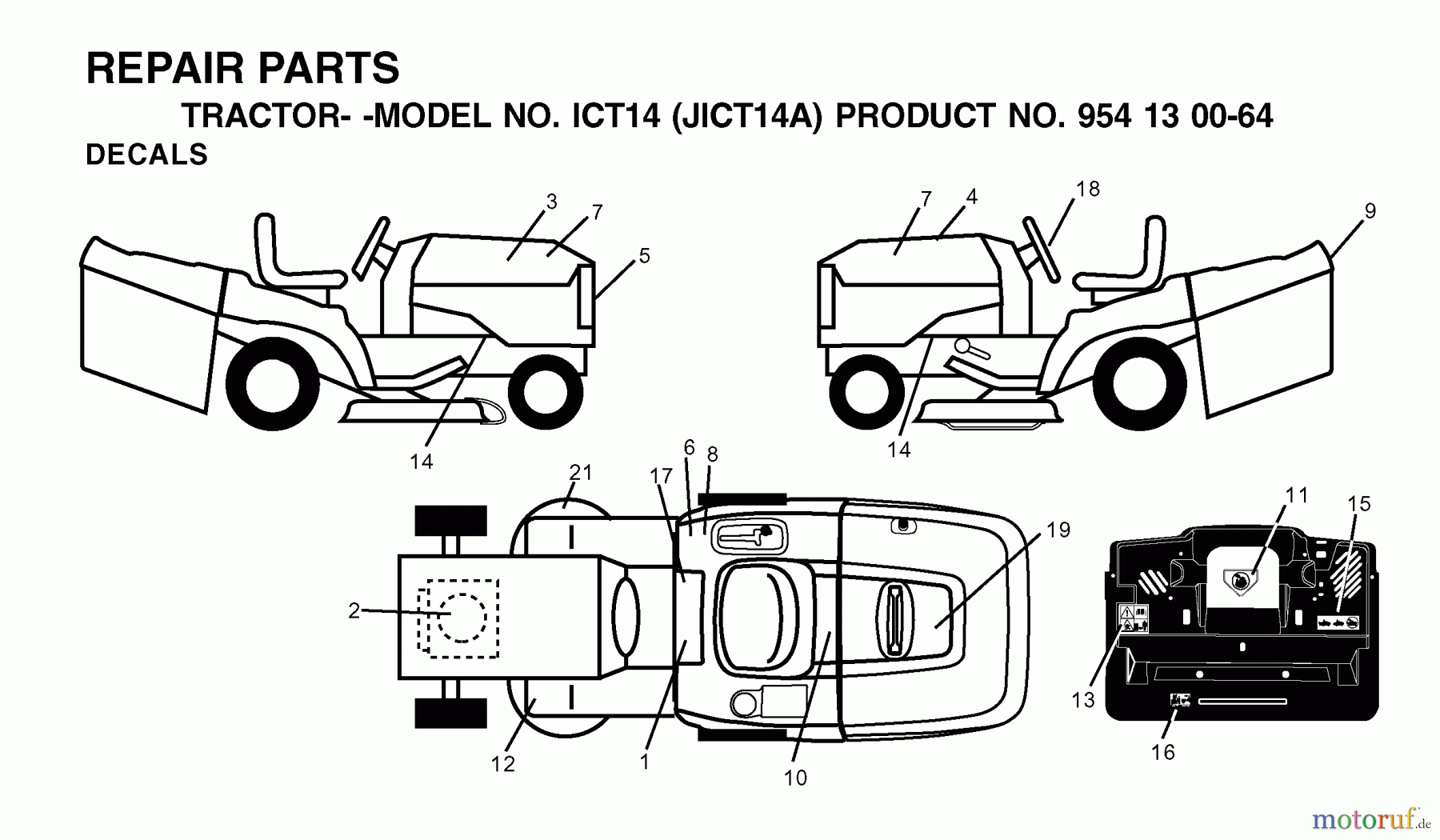 Jonsered Rasen und Garten Traktoren ICT14 (JICT14A, 954130064) - Jonsered Lawn & Garden Tractor (2002-02) DECALS