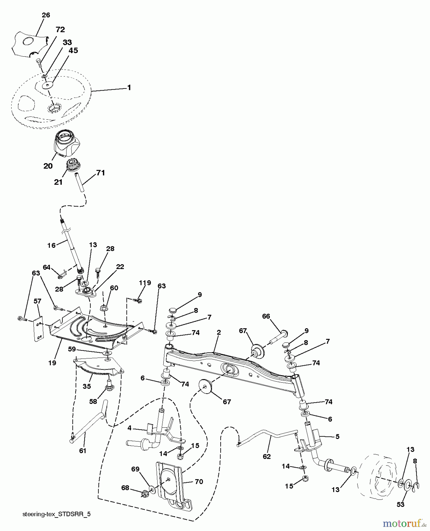  Jonsered Rasen  und Garten Traktoren LT2213 CA (96051001901) - Jonsered Lawn & Garden Tractor (2011-04) STEERING