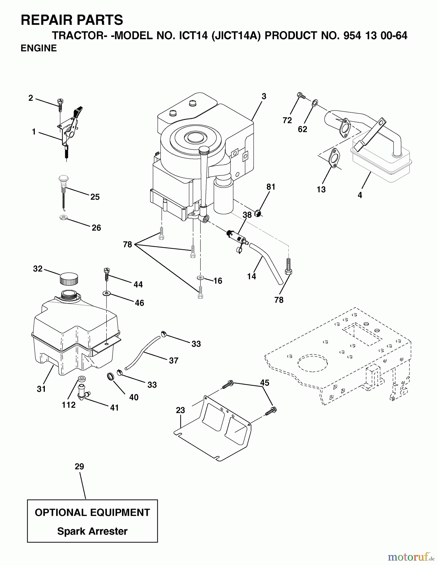 Jonsered Rasen und Garten Traktoren ICT14 (JICT14A, 954130064) - Jonsered Lawn & Garden Tractor (2002-02) ENGINE