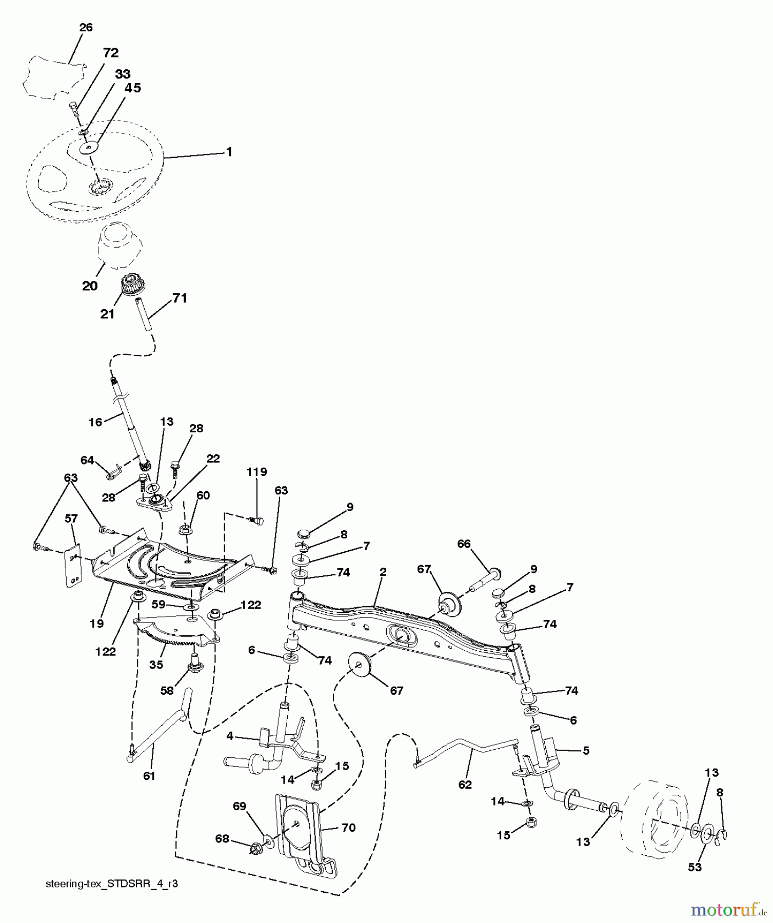 Jonsered Rasen und Garten Traktoren LT2213 CA (96051001904) - Jonsered Lawn & Garden Tractor (2013-05) STEERING