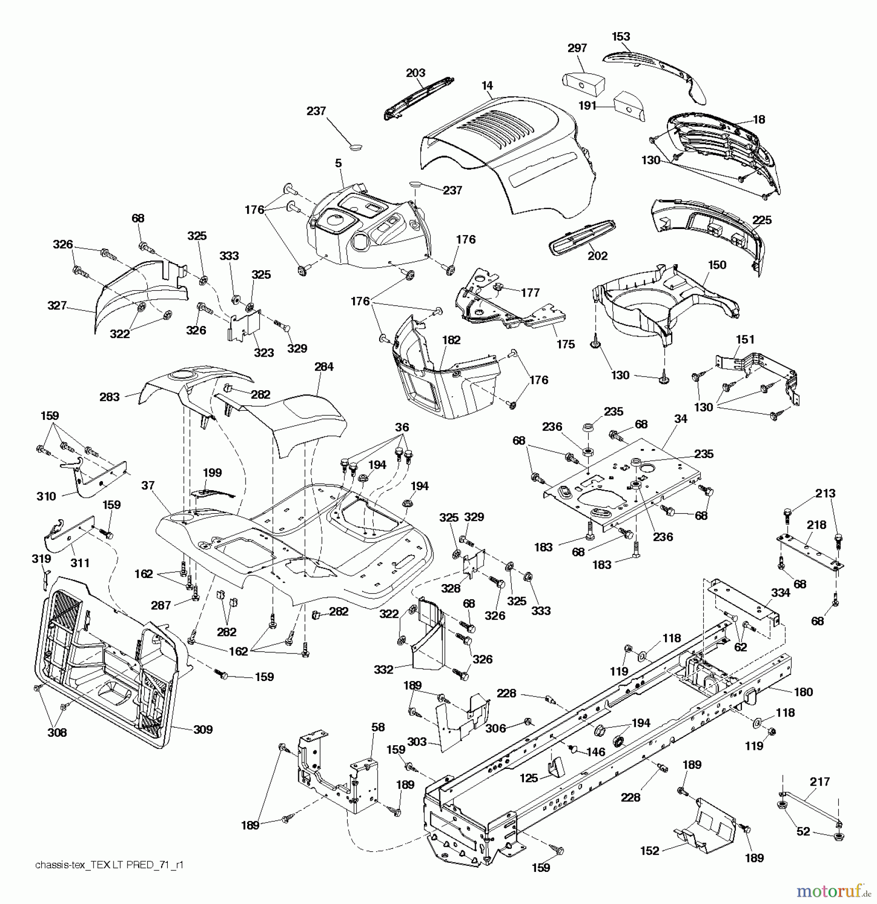 Jonsered Rasen und Garten Traktoren LT2213 CA (96051001904) - Jonsered Lawn & Garden Tractor (2013-05) CHASSIS ENCLOSURES