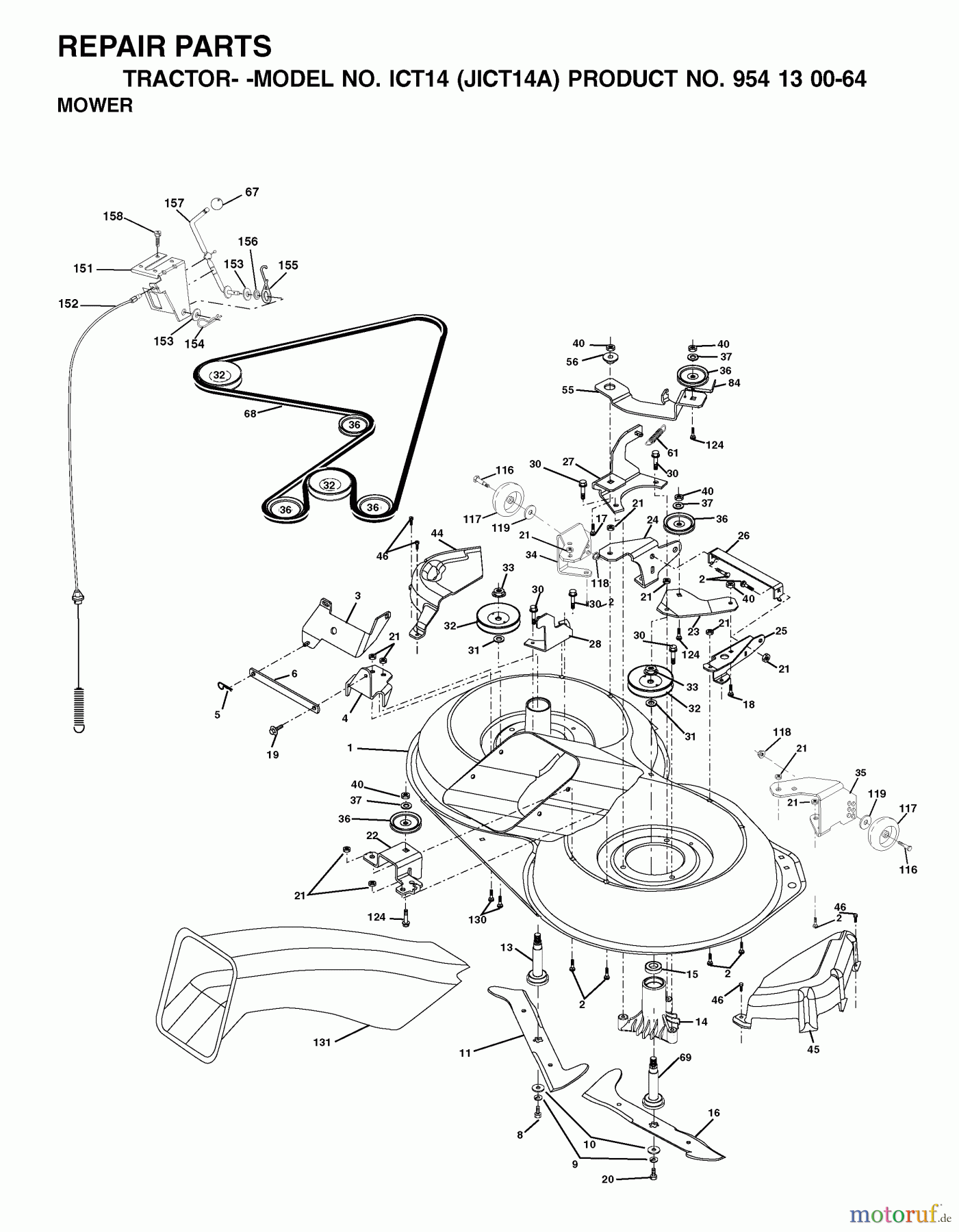 Jonsered Rasen  und Garten Traktoren ICT14 (JICT14A, 954130064) - Jonsered Lawn & Garden Tractor (2002-02) MOWER DECK / CUTTING DECK