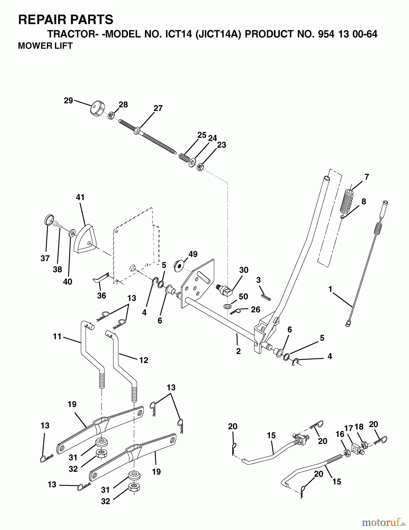 Jonsered Rasen und Garten Traktoren ICT14 (JICT14A, 954130064) - Jonsered Lawn & Garden Tractor (2002-02) MOWER LIFT / DECK LIFT