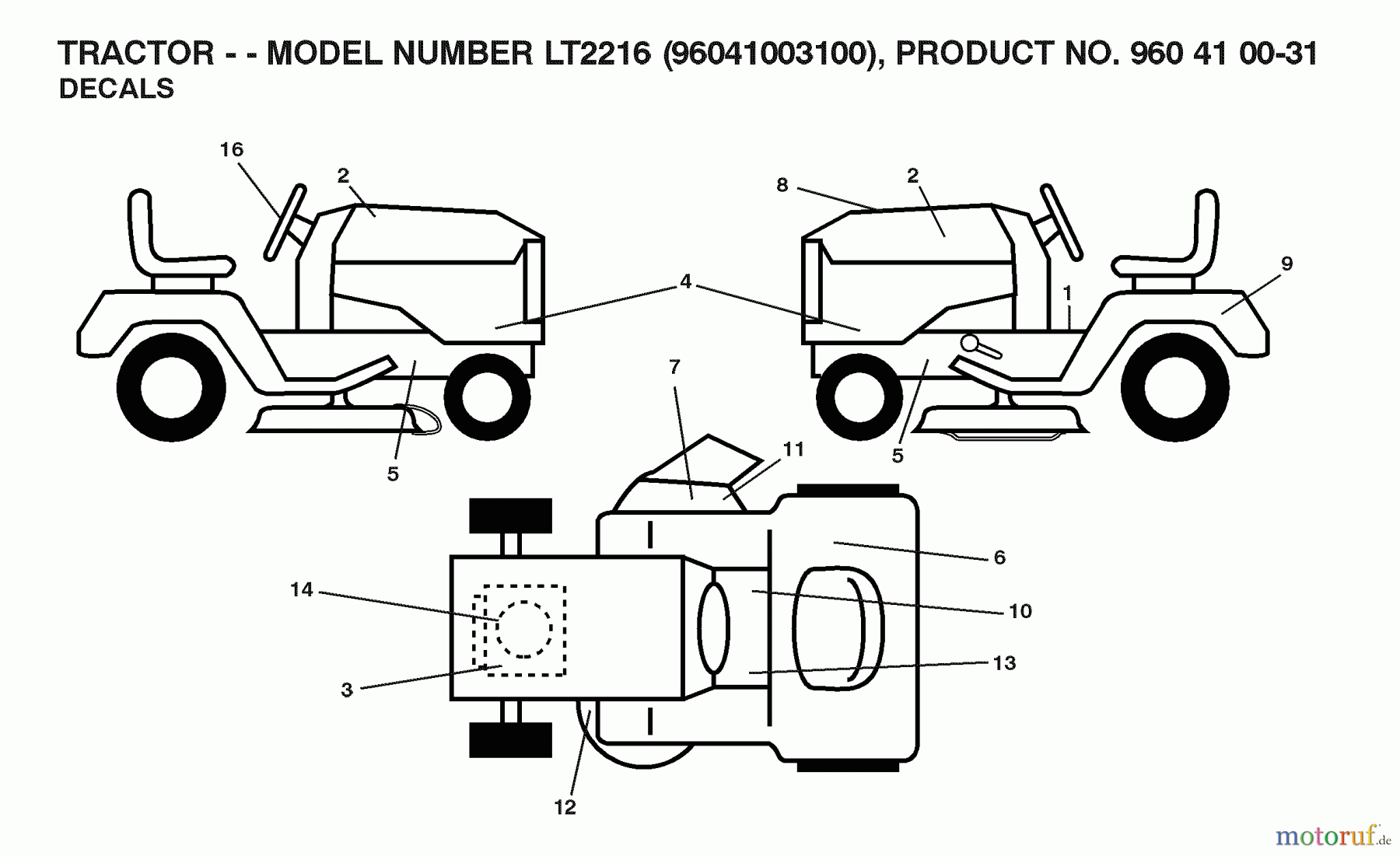Jonsered Rasen und Garten Traktoren LT2216 (96041003100) - Jonsered Lawn & Garden Tractor (2007-02) DECALS