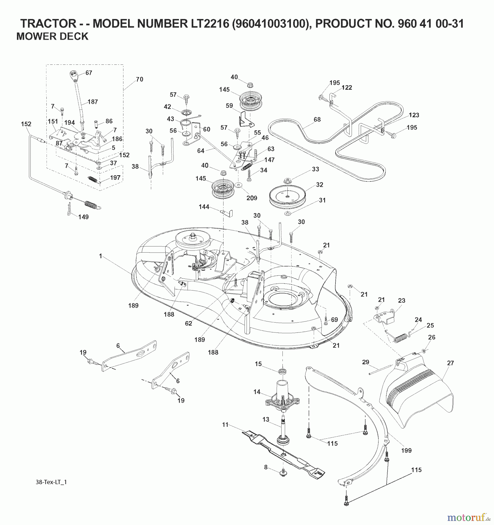 Jonsered Rasen und Garten Traktoren LT2216 (96041003100) - Jonsered Lawn & Garden Tractor (2007-02) MOWER DECK / CUTTING DECK