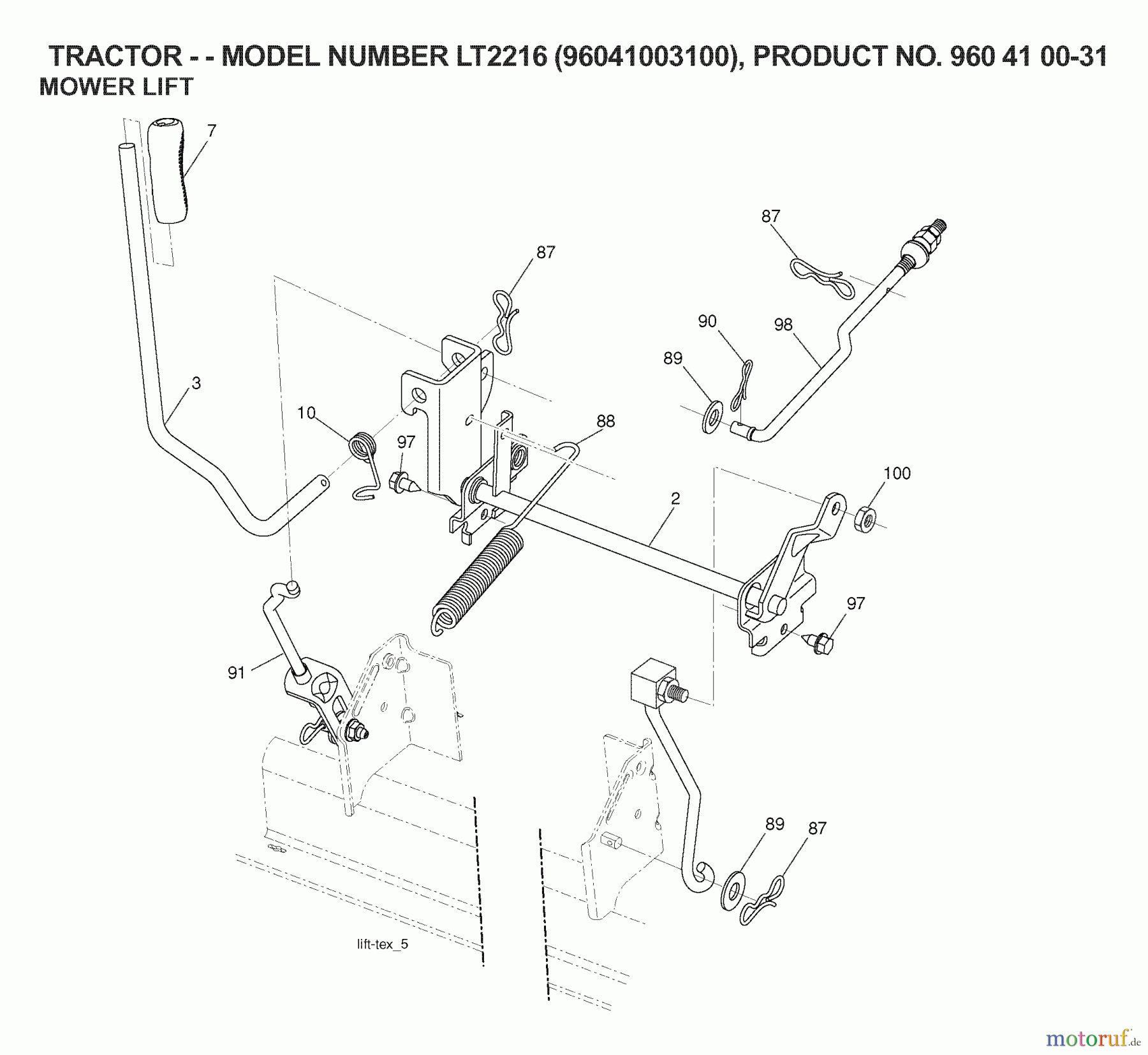  Jonsered Rasen  und Garten Traktoren LT2216 (96041003100) - Jonsered Lawn & Garden Tractor (2007-02) MOWER LIFT / DECK LIFT