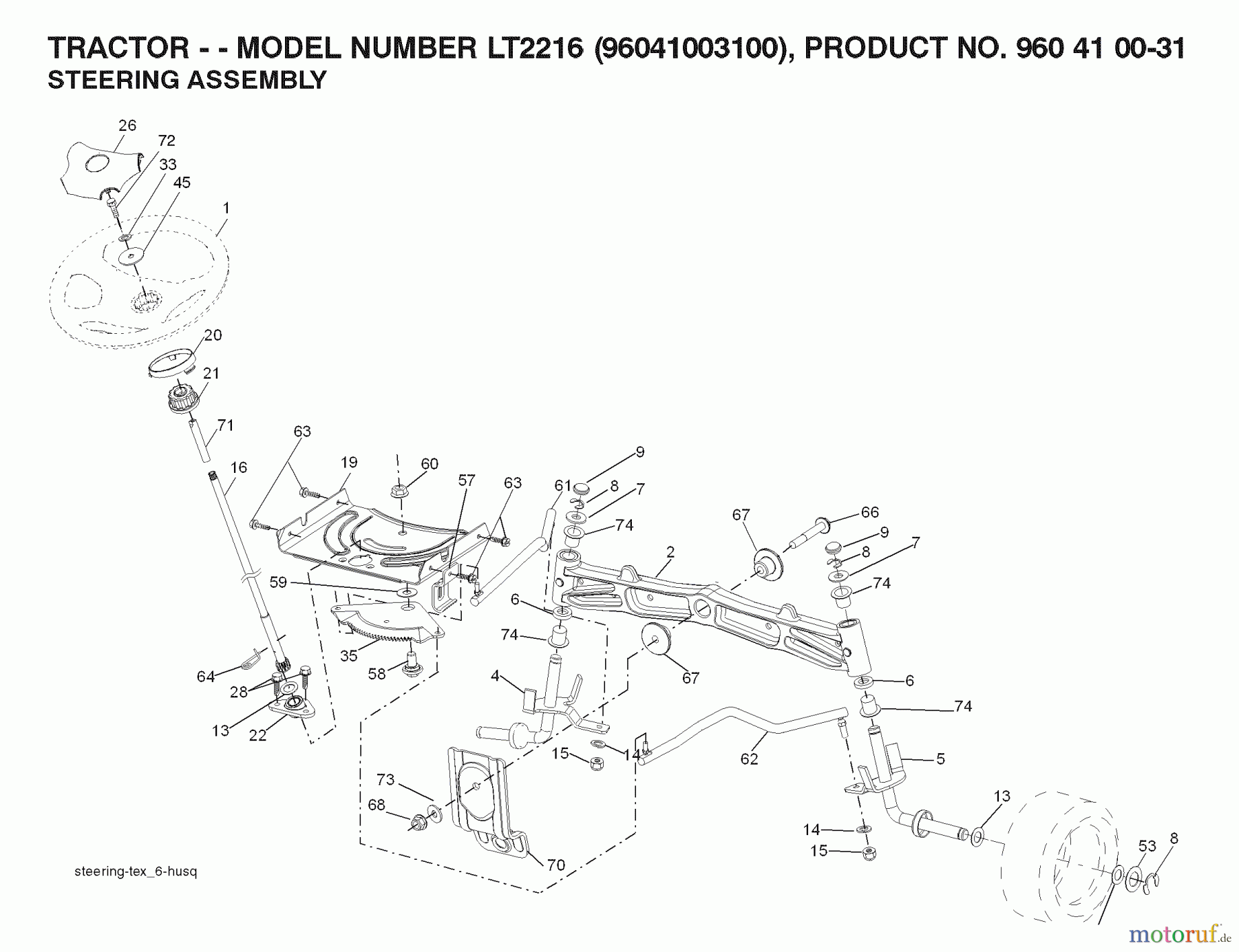 Jonsered Rasen und Garten Traktoren LT2216 (96041003100) - Jonsered Lawn & Garden Tractor (2007-02) STEERING