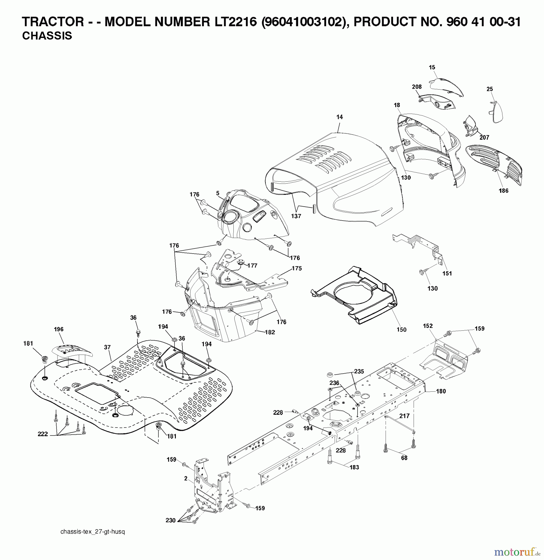Jonsered Rasen und Garten Traktoren LT2216 (96041003102) - Jonsered Lawn & Garden Tractor (2007-02) CHASSIS ENCLOSURES