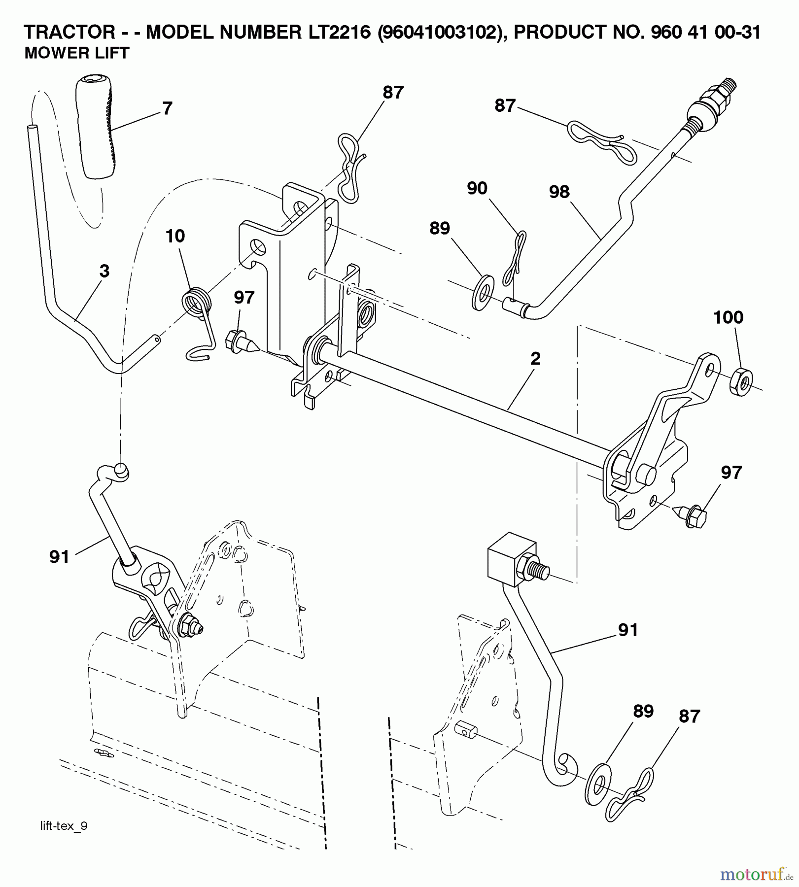  Jonsered Rasen  und Garten Traktoren LT2216 (96041003102) - Jonsered Lawn & Garden Tractor (2007-02) MOWER LIFT / DECK LIFT