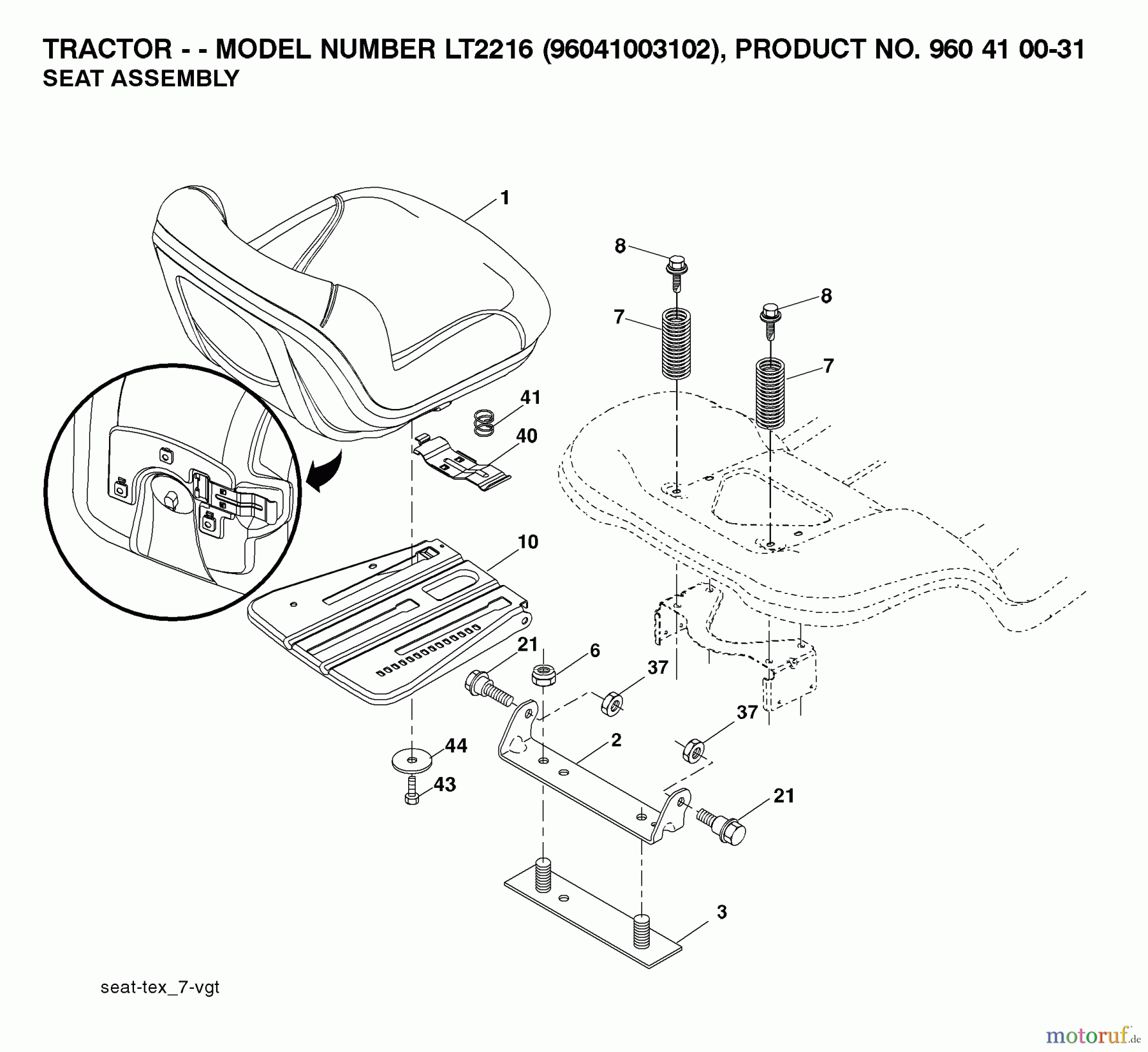 Jonsered Rasen und Garten Traktoren LT2216 (96041003102) - Jonsered Lawn & Garden Tractor (2007-02) SEAT