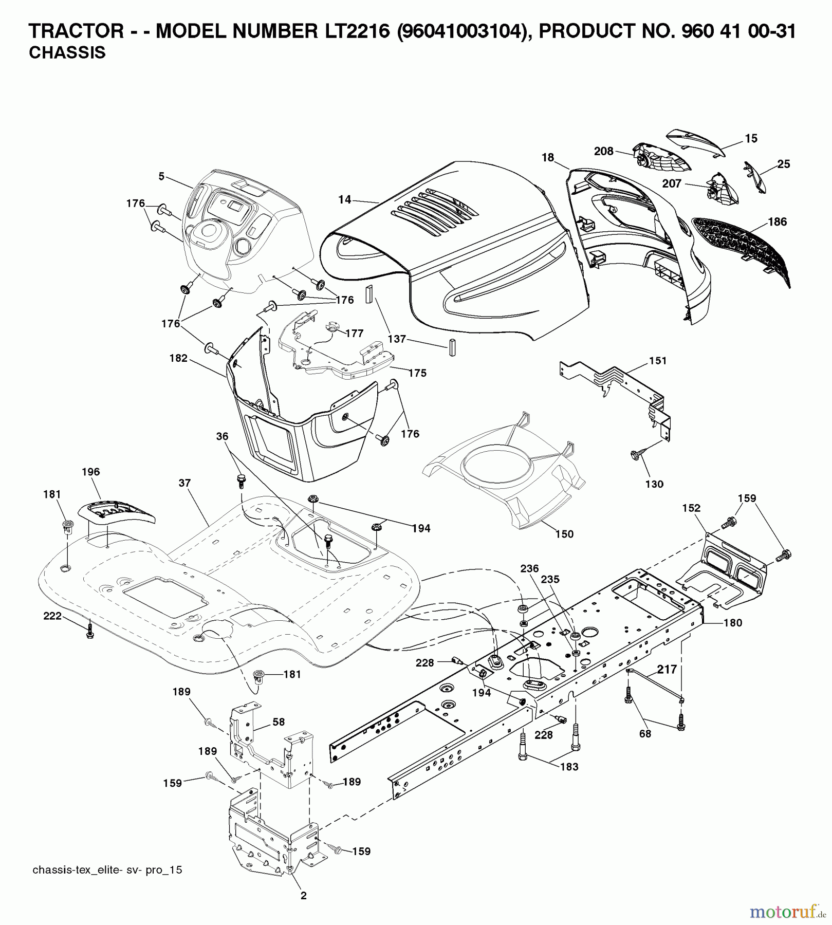 Jonsered Rasen und Garten Traktoren LT2216 (96041003104) - Jonsered Lawn & Garden Tractor (2007-10) CHASSIS ENCLOSURES