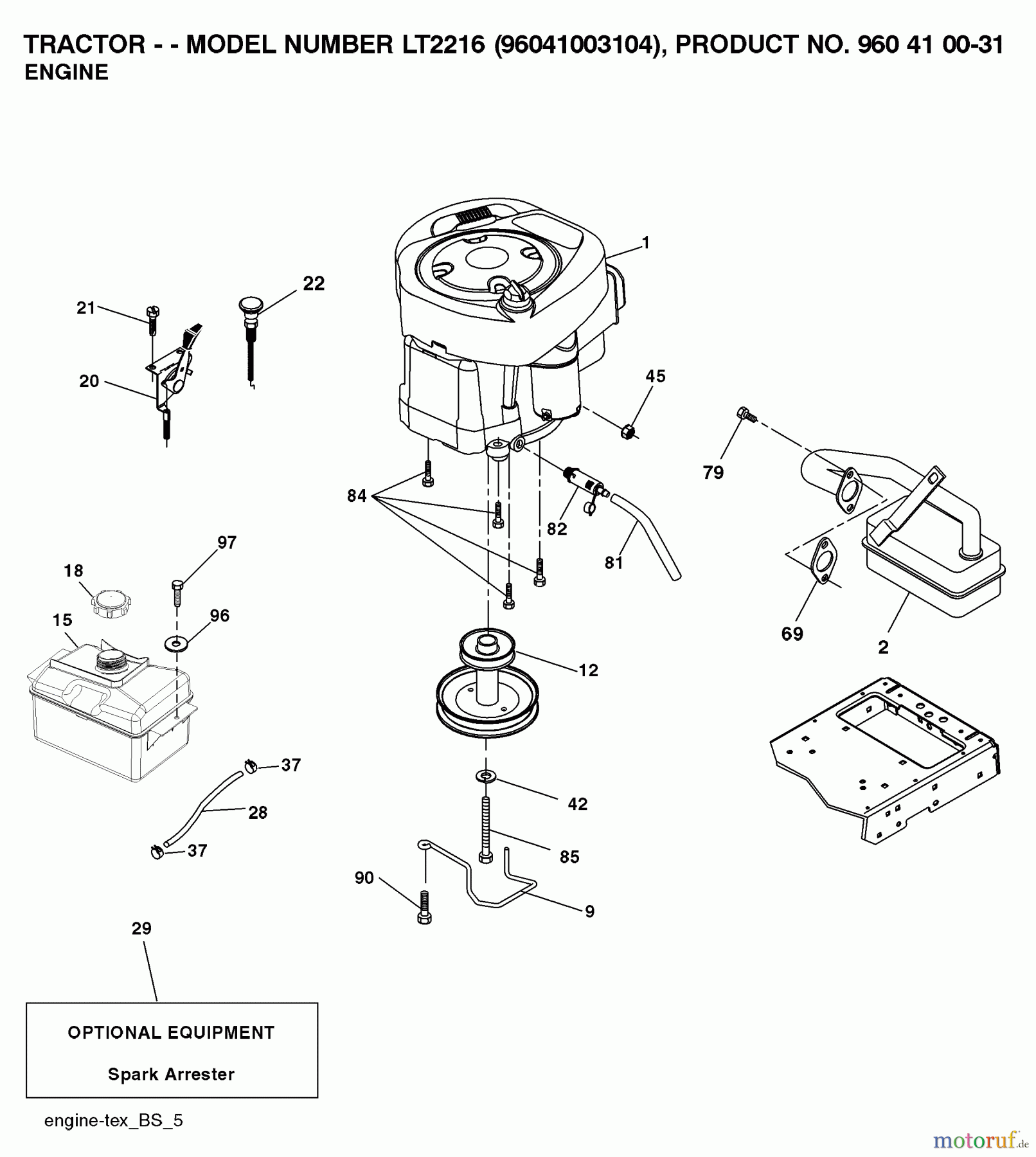 Jonsered Rasen und Garten Traktoren LT2216 (96041003104) - Jonsered Lawn & Garden Tractor (2007-10) ENGINE