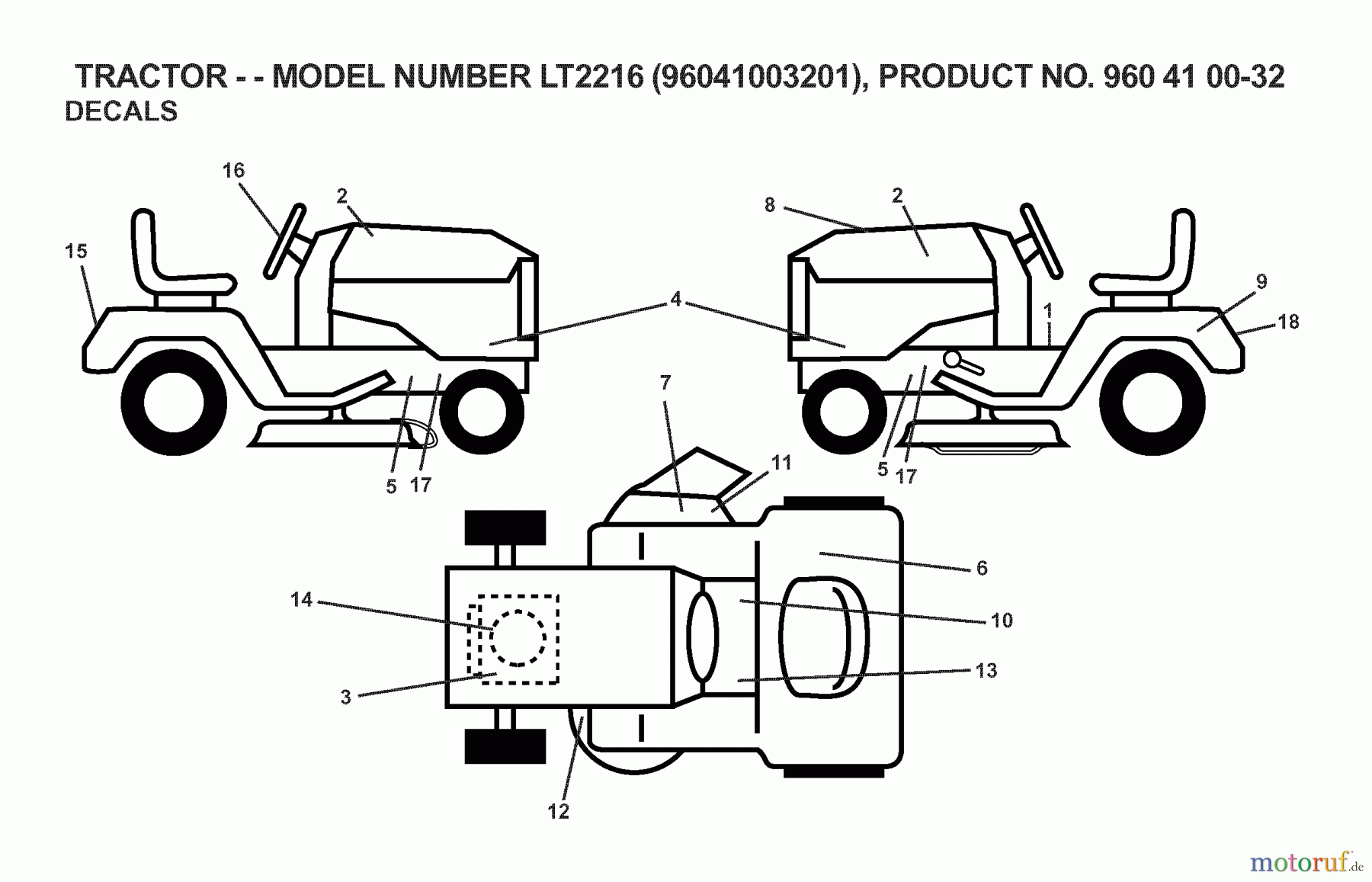 Jonsered Rasen und Garten Traktoren LT2216 (96041003201) - Jonsered Lawn & Garden Tractor (2007-02) DECALS