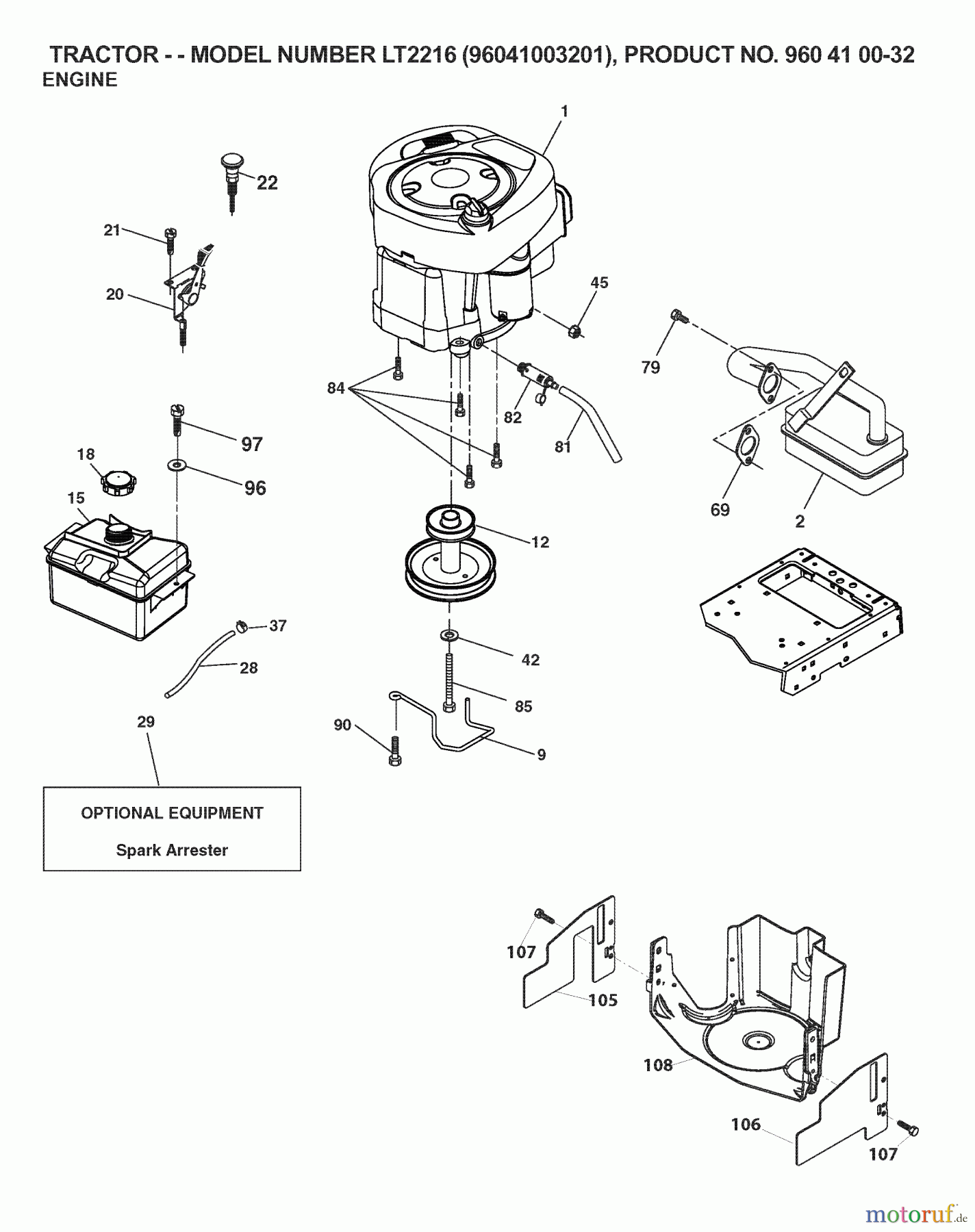 Jonsered Rasen und Garten Traktoren LT2216 (96041003201) - Jonsered Lawn & Garden Tractor (2007-02) ENGINE