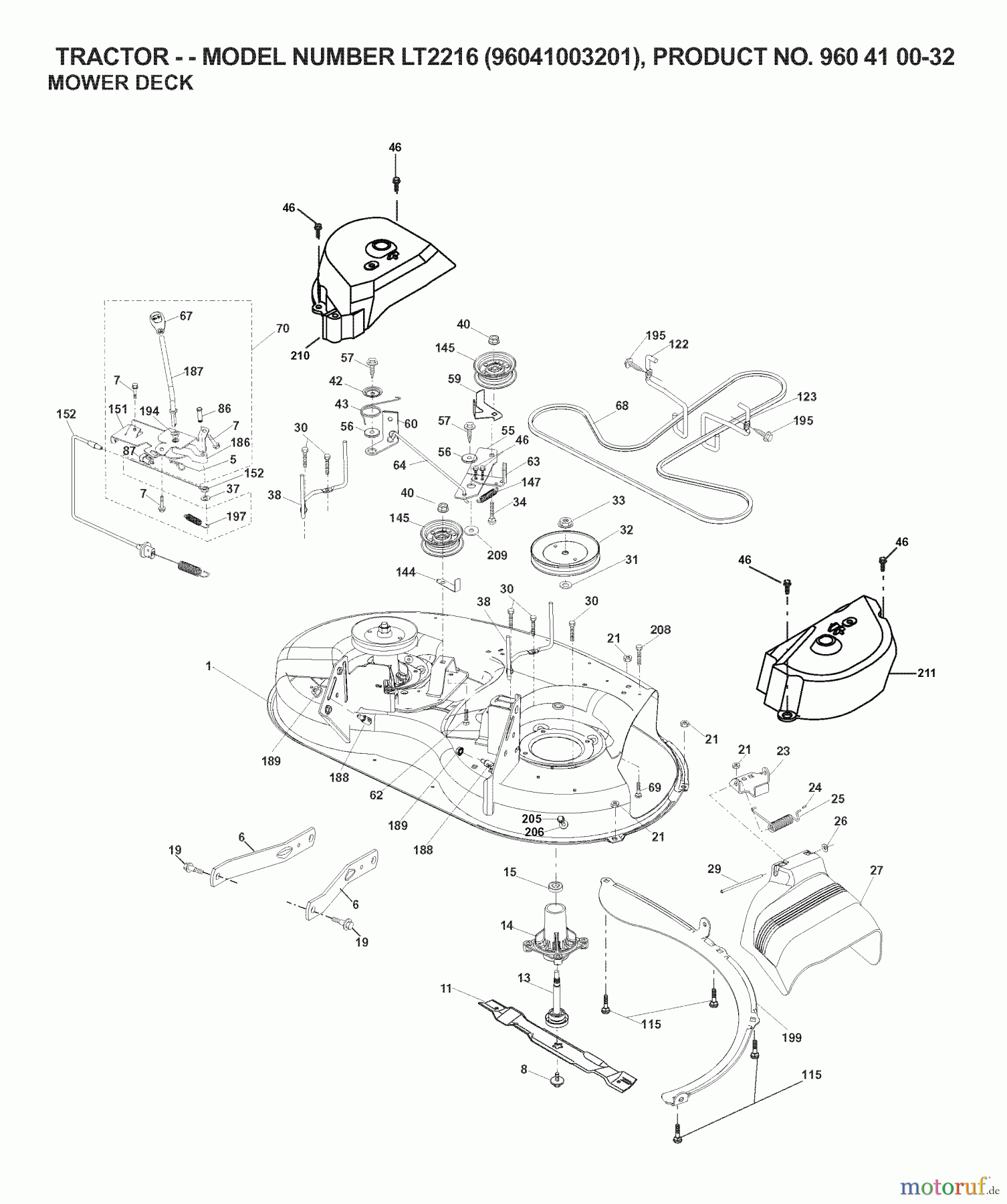 Jonsered Rasen und Garten Traktoren LT2216 (96041003201) - Jonsered Lawn & Garden Tractor (2007-02) MOWER DECK / CUTTING DECK