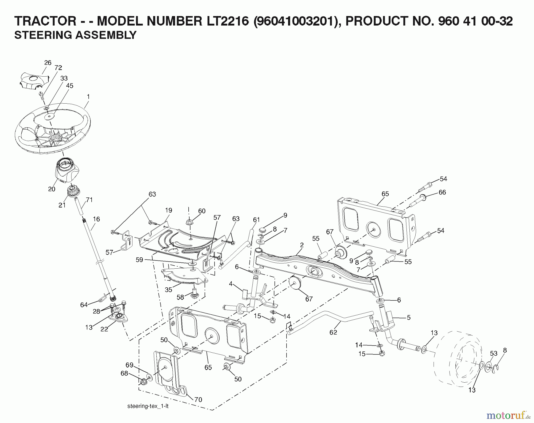 Jonsered Rasen und Garten Traktoren LT2216 (96041003201) - Jonsered Lawn & Garden Tractor (2007-02) STEERING
