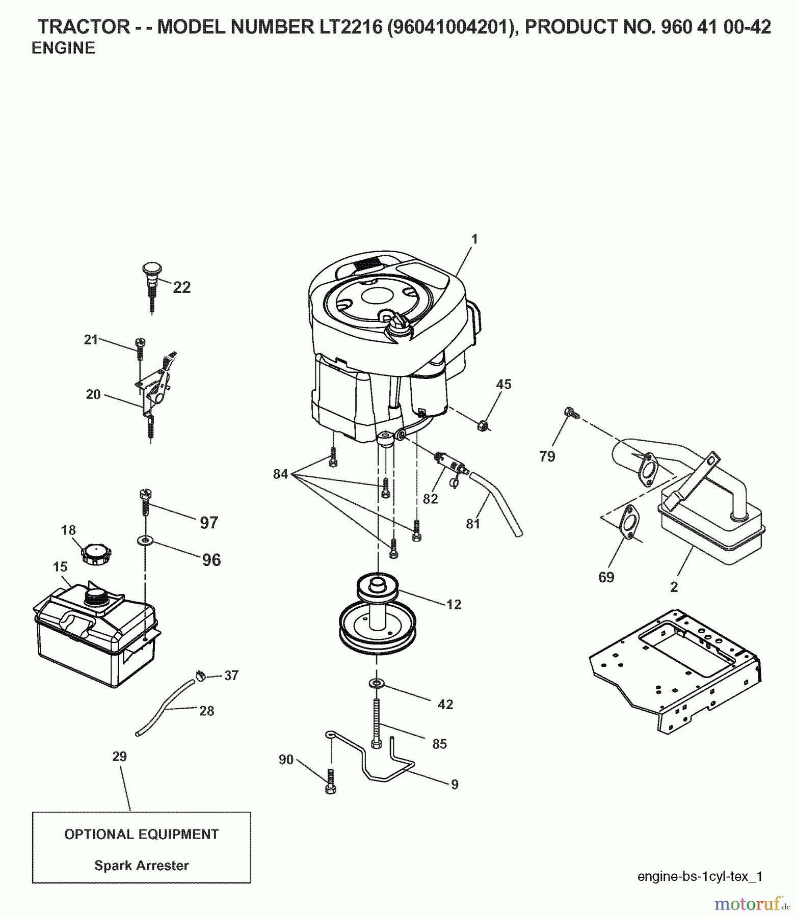  Jonsered Rasen  und Garten Traktoren LT2216 (96041004201) - Jonsered Lawn & Garden Tractor (2007-04) ENGINE