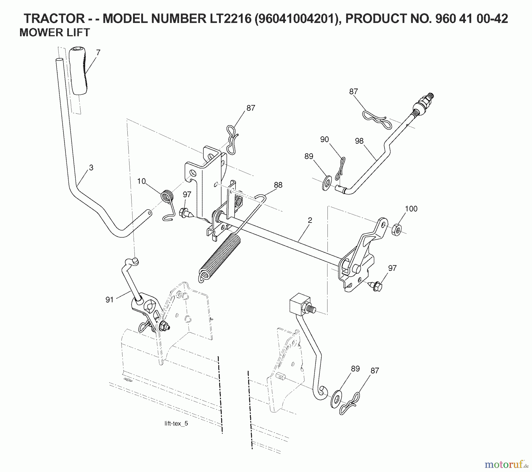 Jonsered Rasen und Garten Traktoren LT2216 (96041004201) - Jonsered Lawn & Garden Tractor (2007-04) MOWER LIFT / DECK LIFT