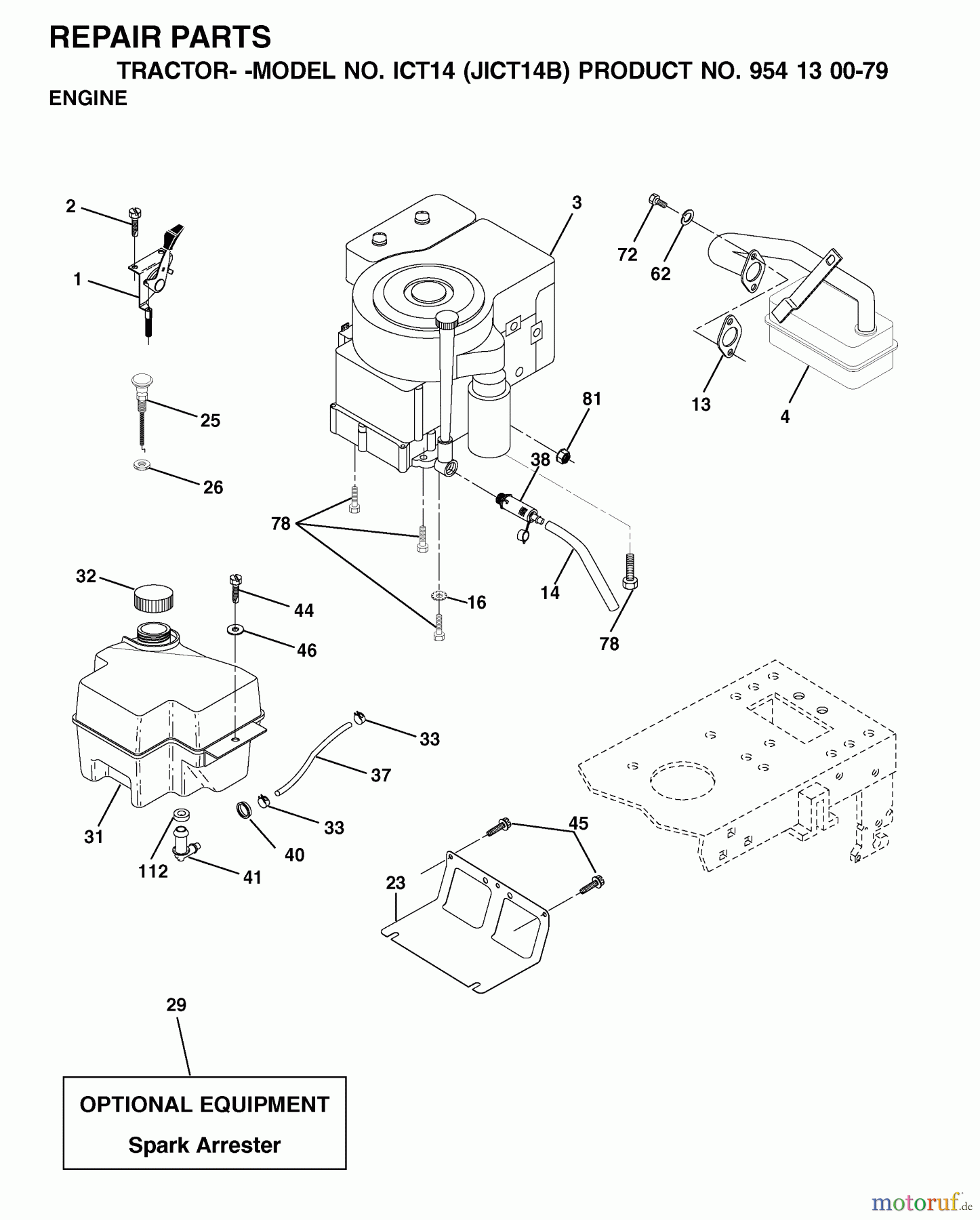 Jonsered Rasen und Garten Traktoren ICT14 (JICT14B, 954130079) - Jonsered Lawn & Garden Tractor (2002-02) ENGINE