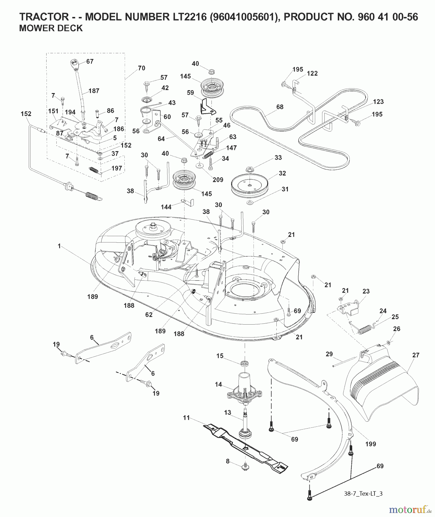  Jonsered Rasen  und Garten Traktoren LT2216 (96041005601) - Jonsered Lawn & Garden Tractor (2007-04) MOWER DECK / CUTTING DECK