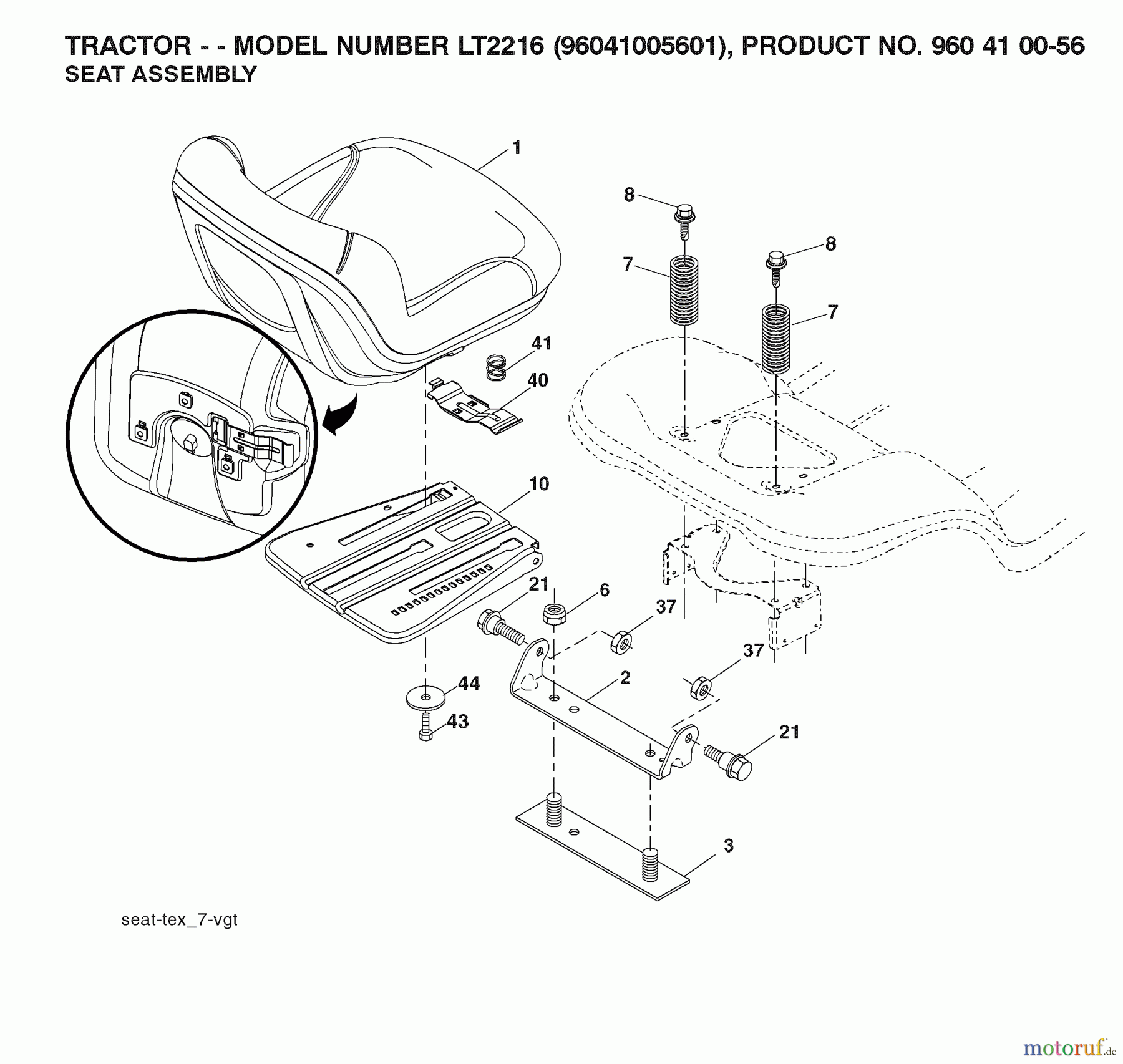  Jonsered Rasen  und Garten Traktoren LT2216 (96041005601) - Jonsered Lawn & Garden Tractor (2007-04) SEAT