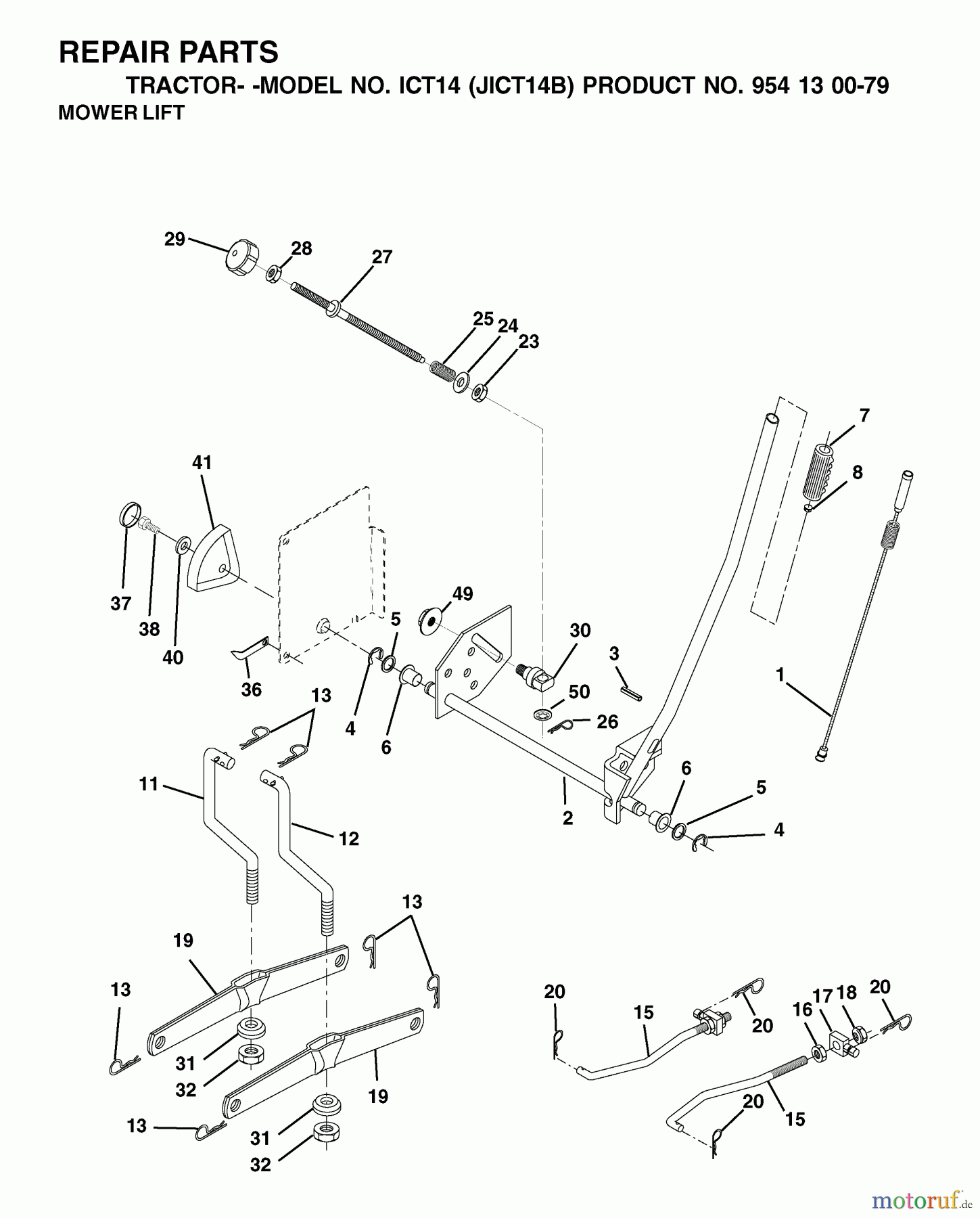 Jonsered Rasen  und Garten Traktoren ICT14 (JICT14B, 954130079) - Jonsered Lawn & Garden Tractor (2002-02) MOWER LIFT / DECK LIFT