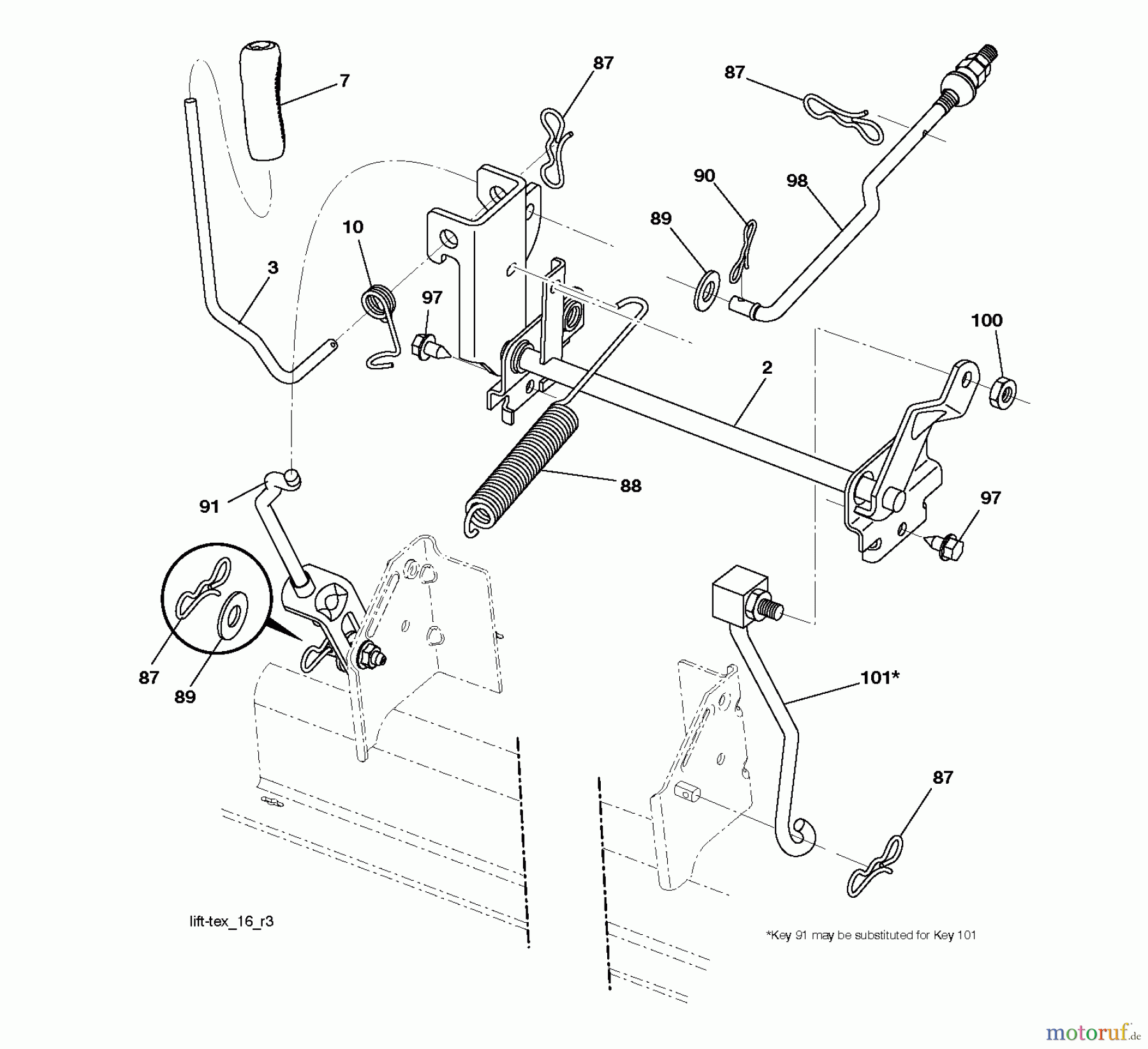 Jonsered Rasen und Garten Traktoren LT2216 (96041005602) - Jonsered Lawn & Garden Tractor (2009-02) MOWER LIFT / DECK LIFT