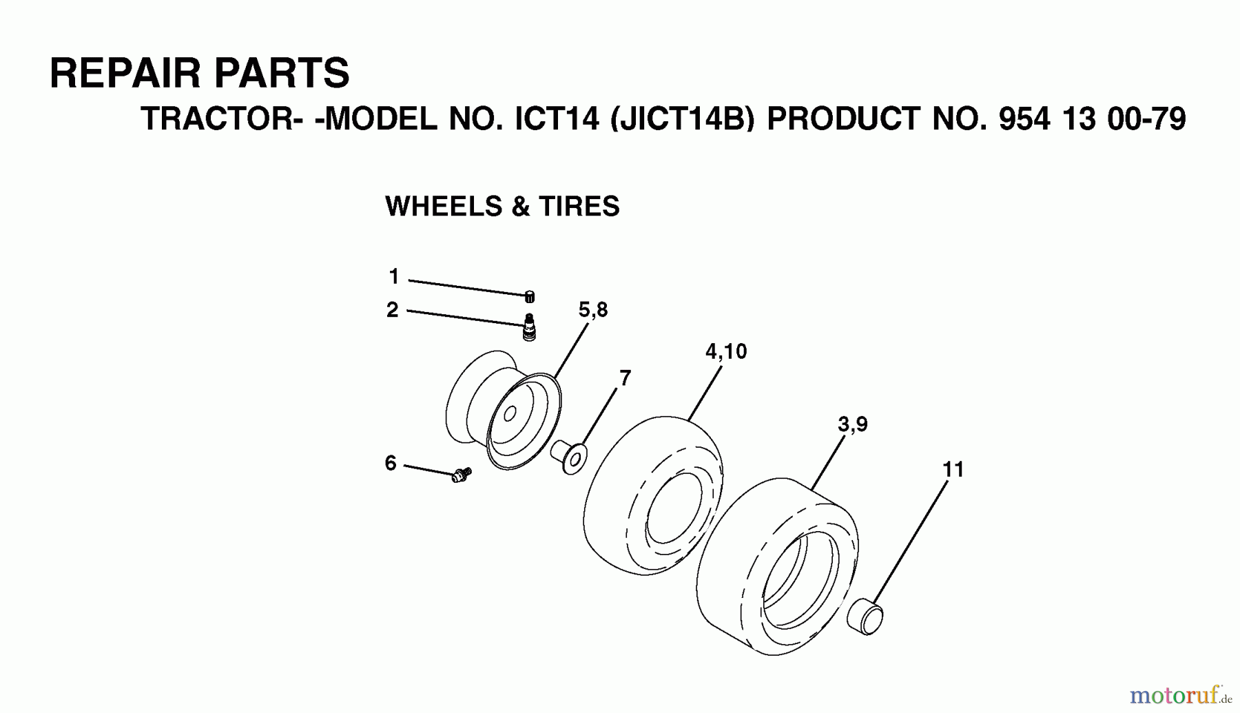 Jonsered Rasen  und Garten Traktoren ICT14 (JICT14B, 954130079) - Jonsered Lawn & Garden Tractor (2002-02) WHEELS TIRES
