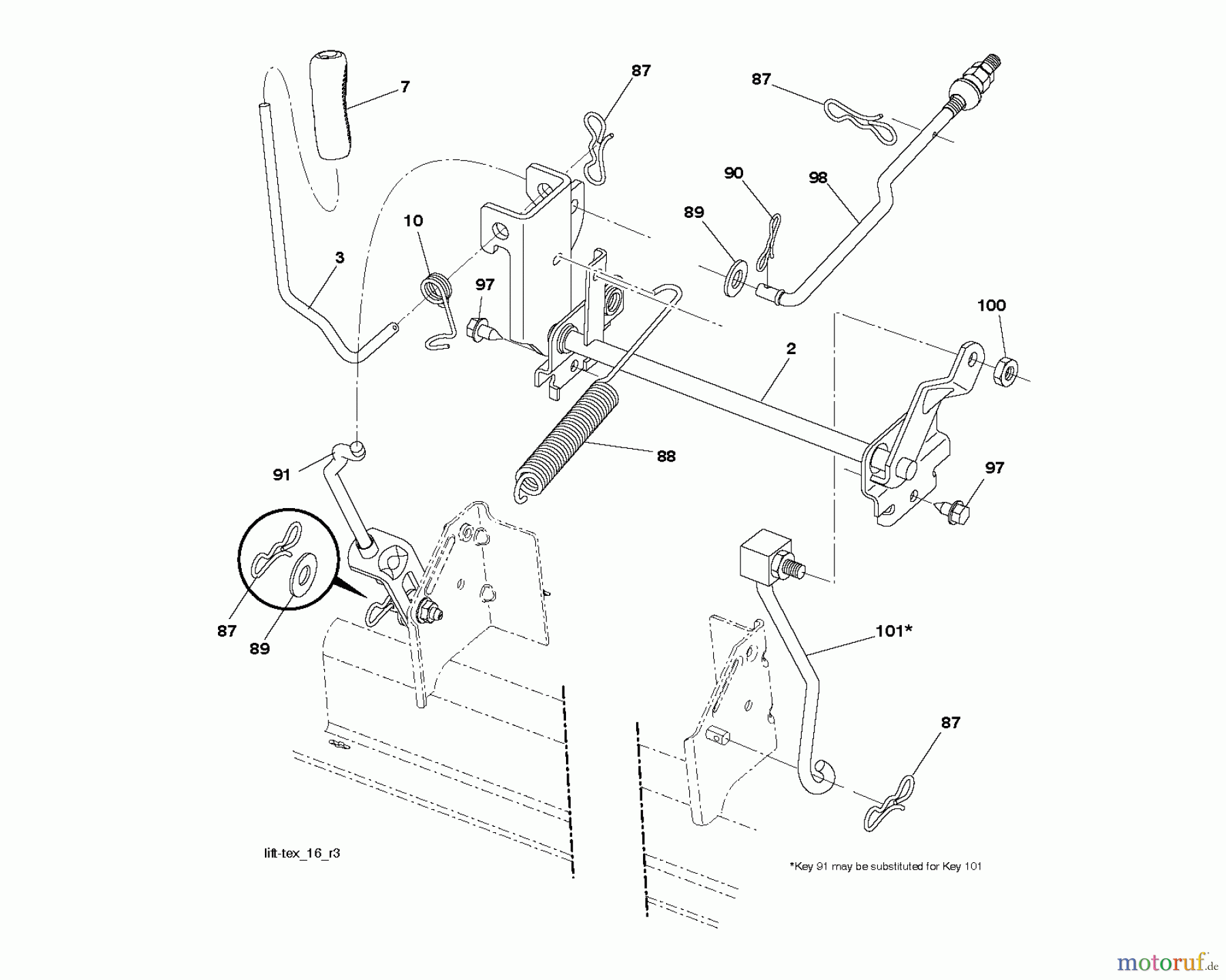 Jonsered Rasen und Garten Traktoren LT2216 (96041010102) - Jonsered Lawn & Garden Tractor (2010-03) MOWER LIFT / DECK LIFT