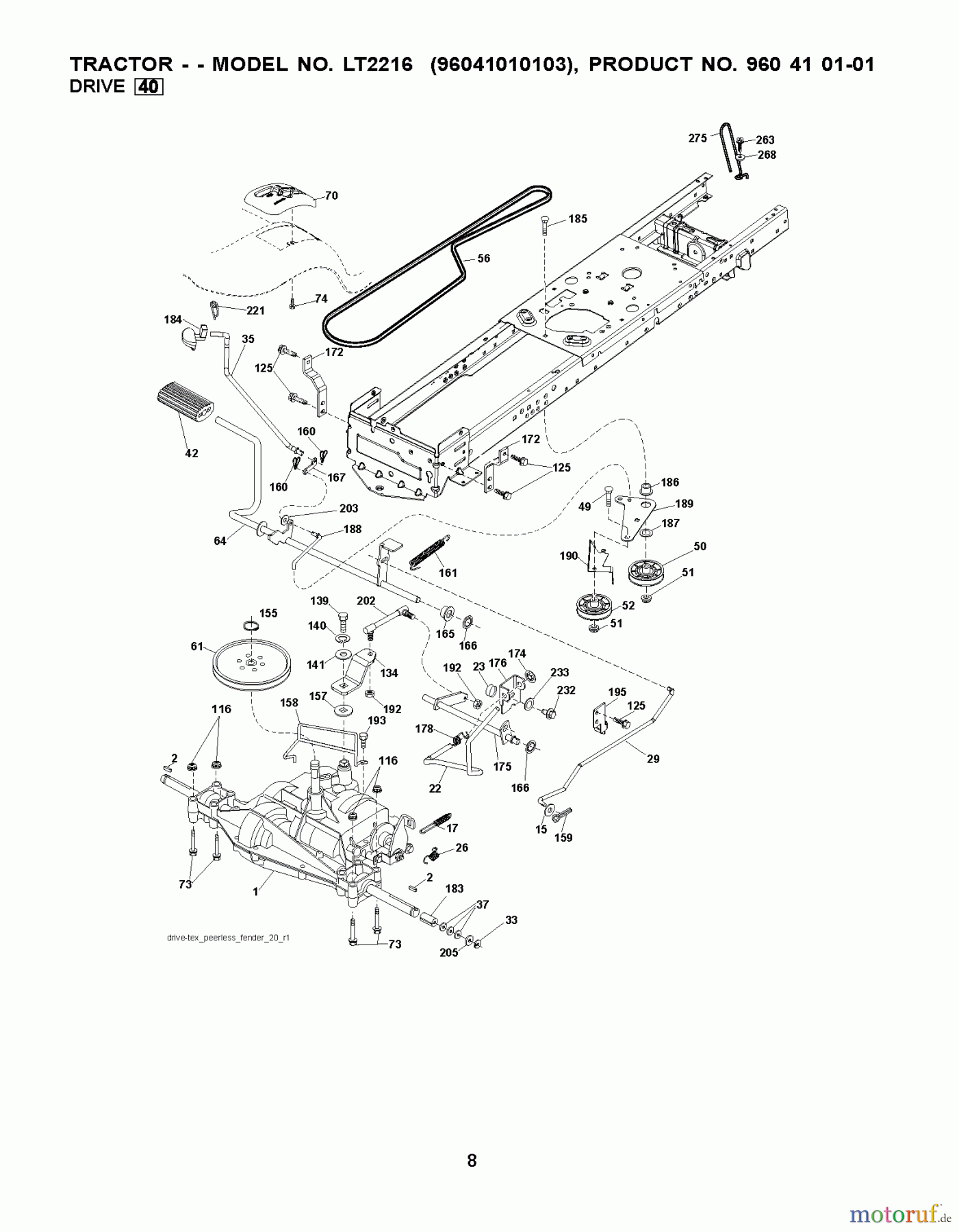 Jonsered Rasen und Garten Traktoren LT2216 (96041010104) - Jonsered Lawn & Garden Tractor (2011-01) DRIVE