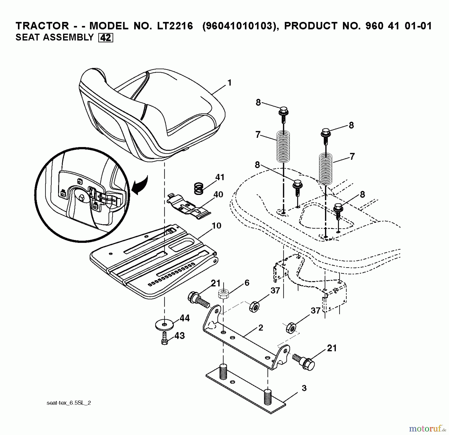  Jonsered Rasen  und Garten Traktoren LT2216 (96041010104) - Jonsered Lawn & Garden Tractor (2011-01) SEAT