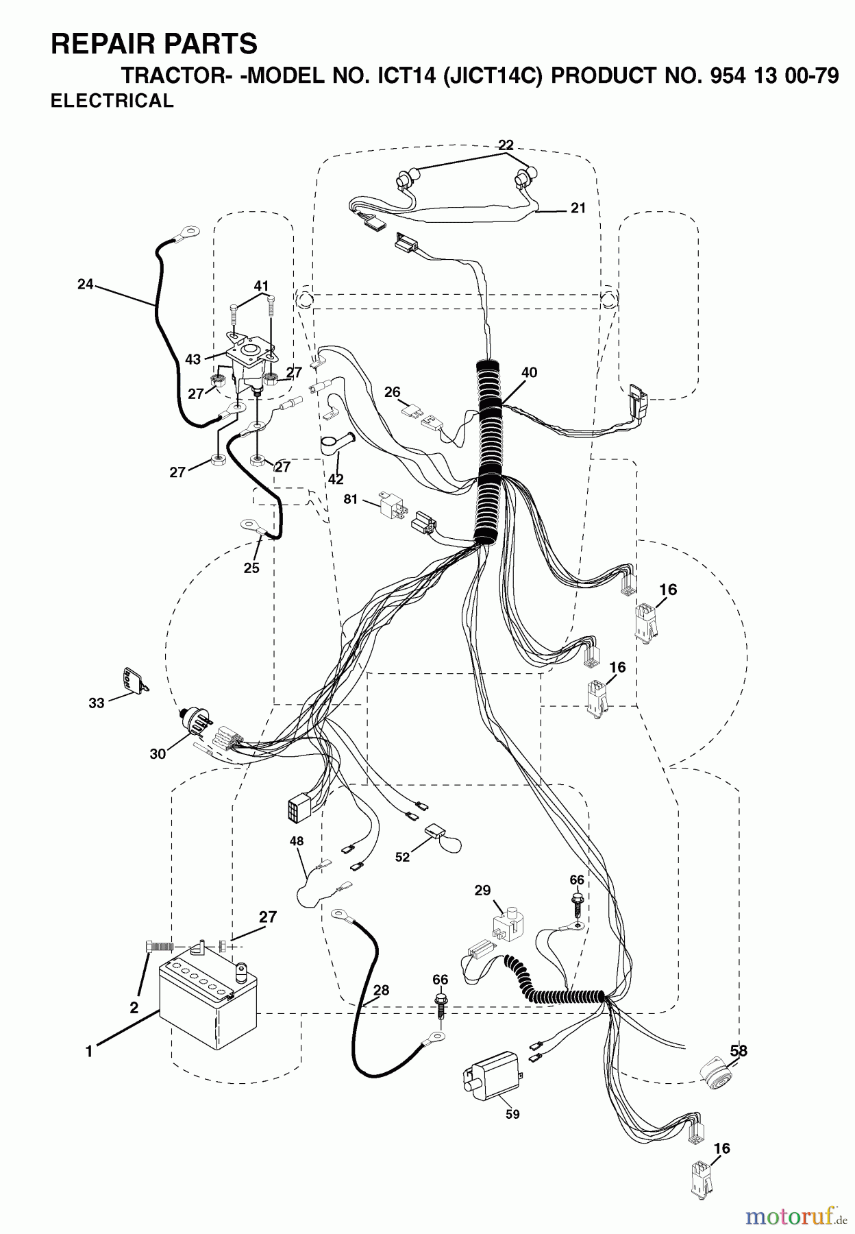 Jonsered Rasen und Garten Traktoren ICT14 (JICT14C, 954130079) - Jonsered Lawn & Garden Tractor (2002-06) ELECTRICAL