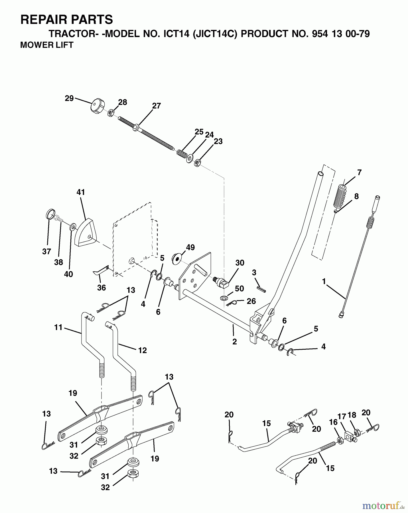 Jonsered Rasen und Garten Traktoren ICT14 (JICT14C, 954130079) - Jonsered Lawn & Garden Tractor (2002-06) MOWER LIFT / DECK LIFT