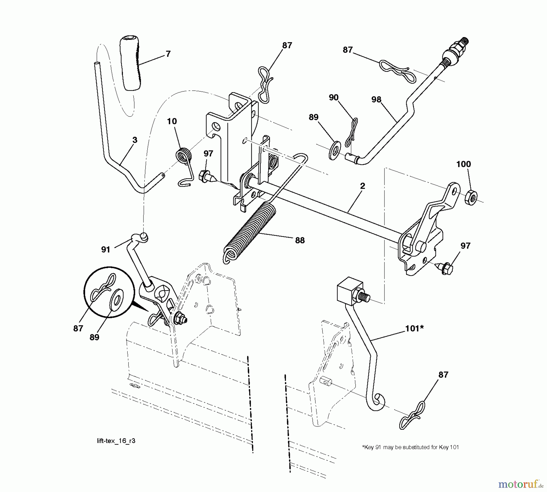 Jonsered Rasen und Garten Traktoren LT2216 (96041010200) - Jonsered Lawn & Garden Tractor (2009-01) MOWER LIFT / DECK LIFT