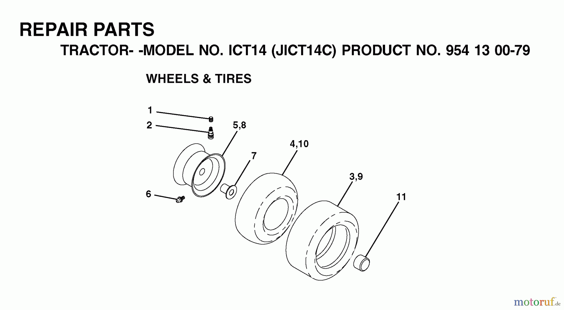  Jonsered Rasen  und Garten Traktoren ICT14 (JICT14C, 954130079) - Jonsered Lawn & Garden Tractor (2002-06) WHEELS TIRES