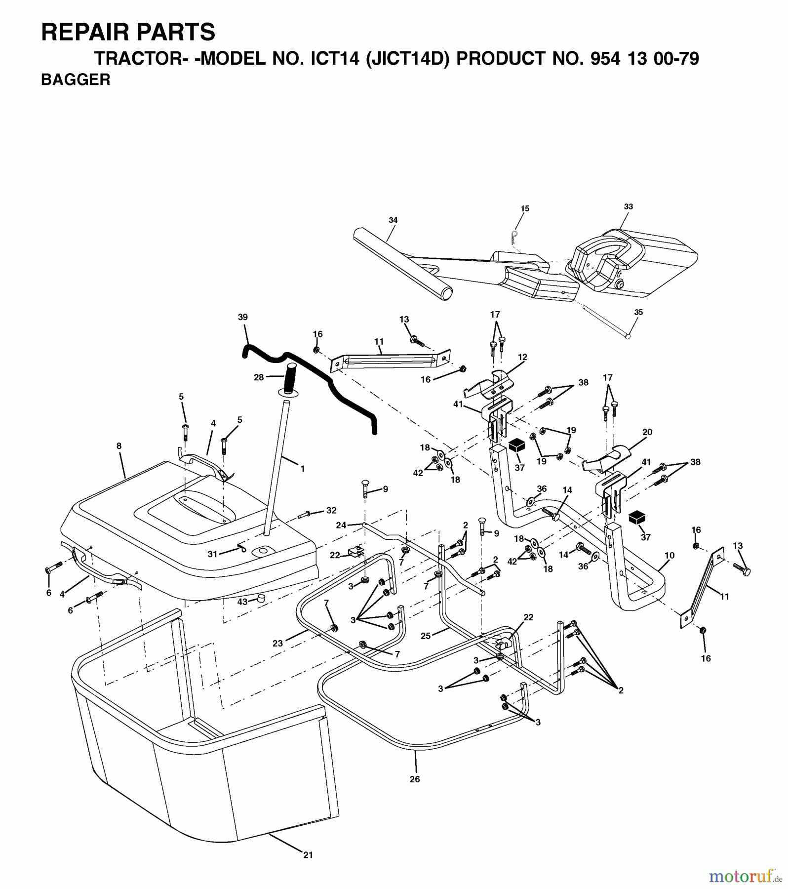 Jonsered Rasen und Garten Traktoren ICT14 (JICT14D, 954130079) - Jonsered Lawn & Garden Tractor (2002-06) BAGGER