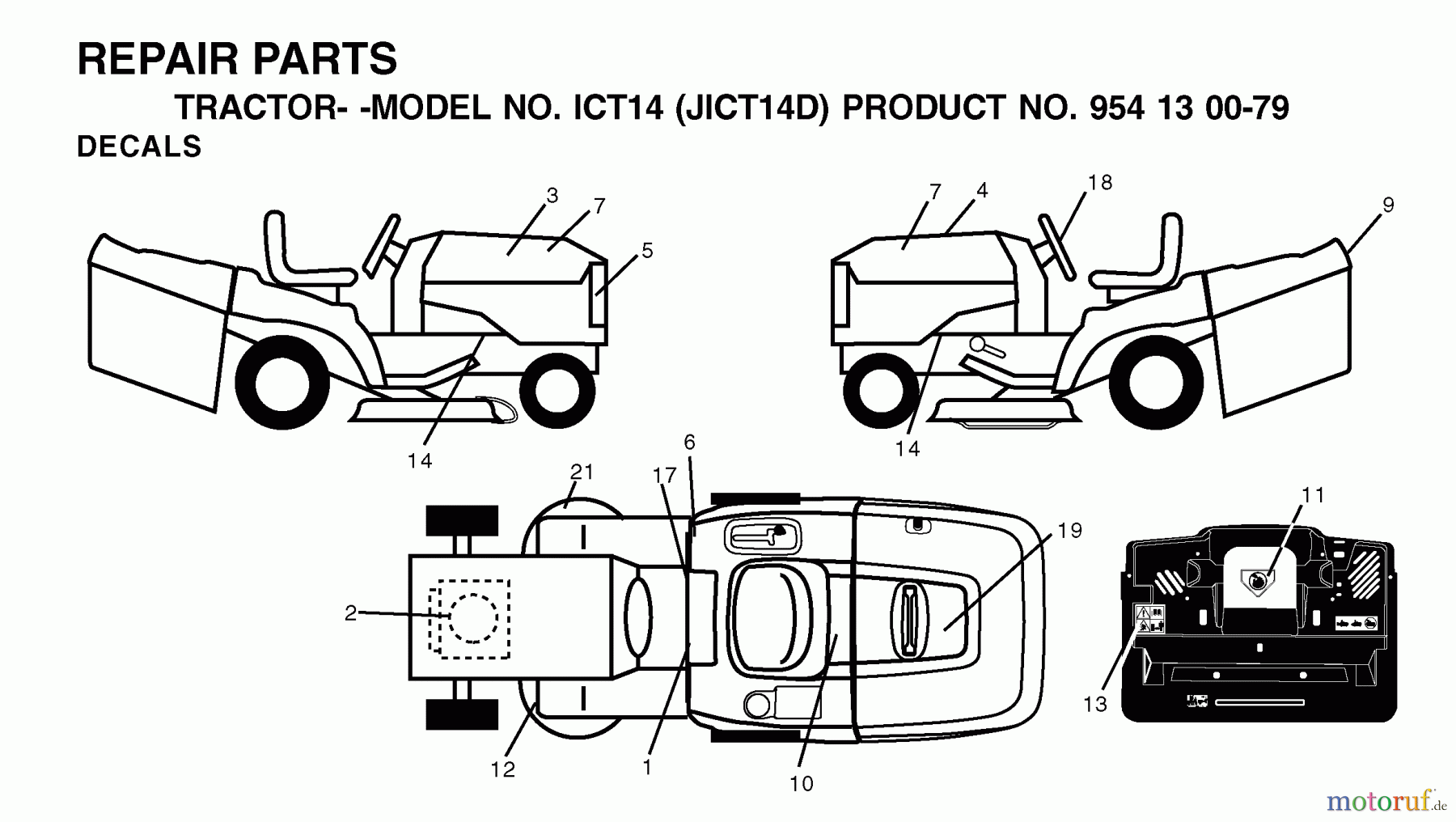 Jonsered Rasen und Garten Traktoren ICT14 (JICT14D, 954130079) - Jonsered Lawn & Garden Tractor (2002-06) DECALS