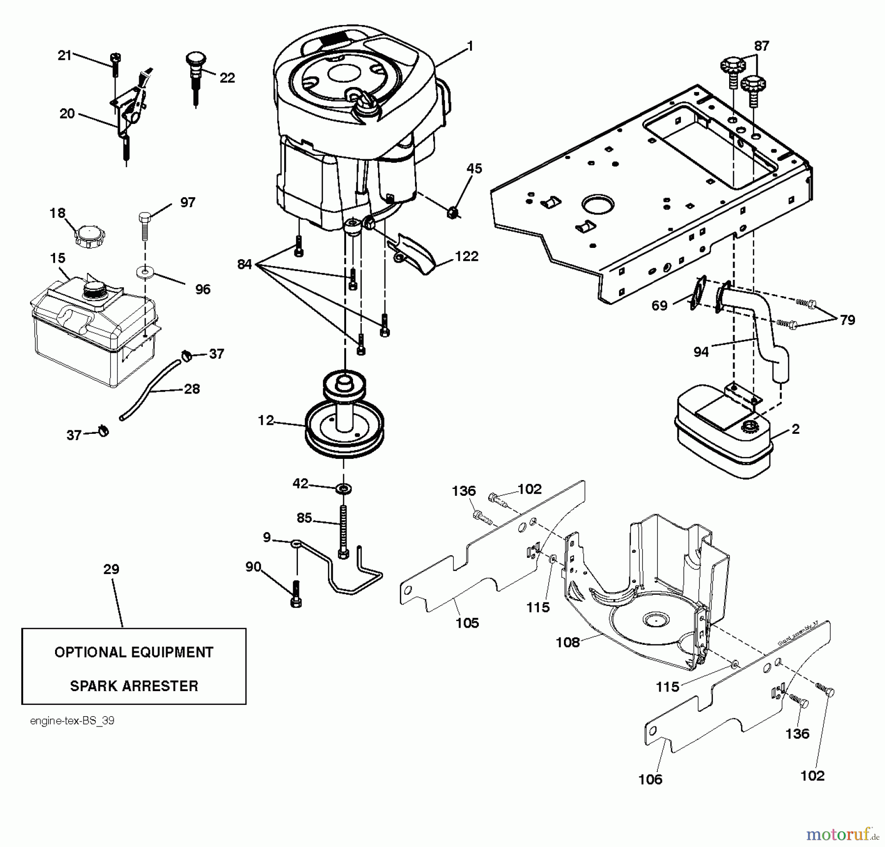 Jonsered Rasen und Garten Traktoren LT2216 (96041010206) - Jonsered Lawn & Garden Tractor (2012-08) ENGINE