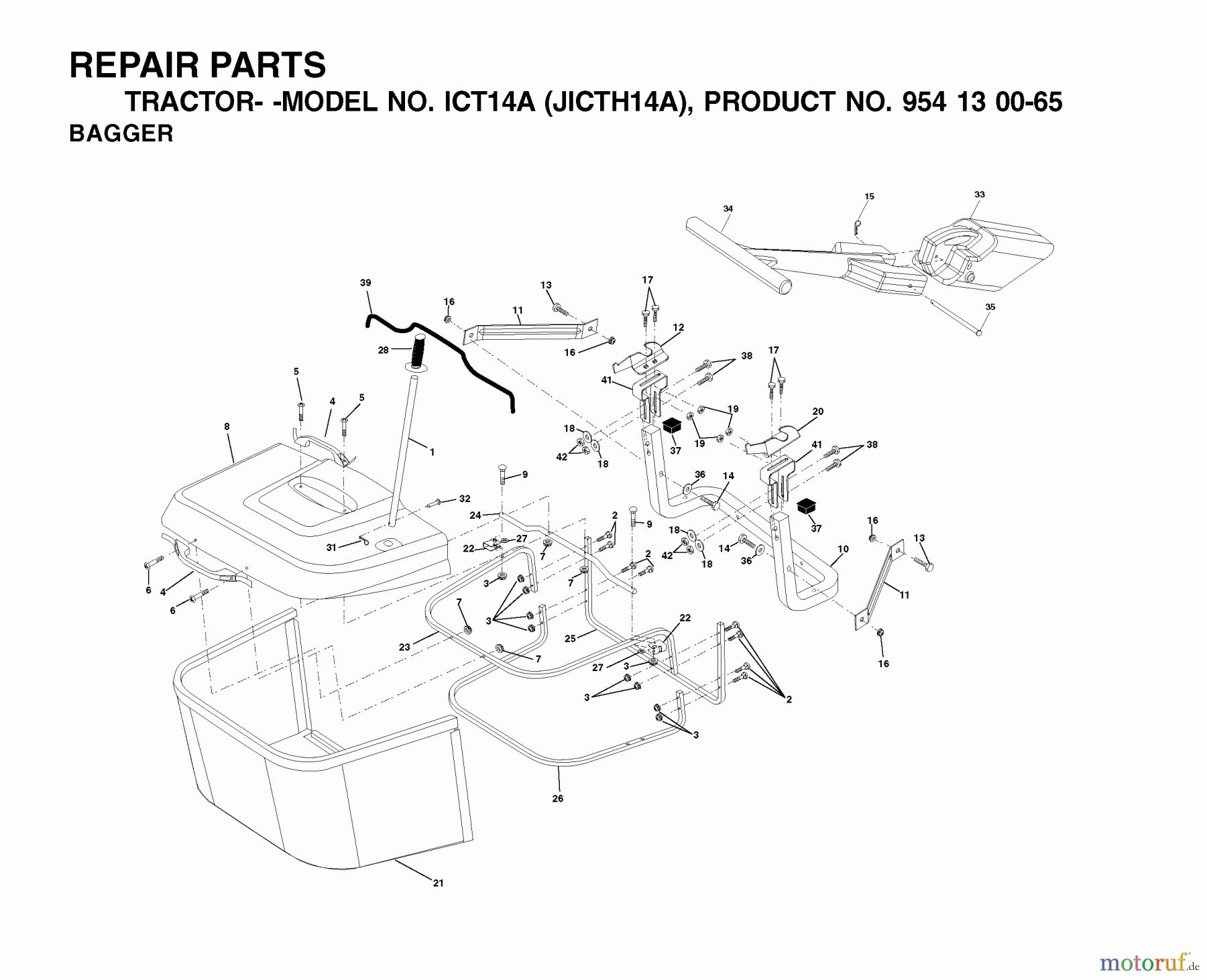  Jonsered Rasen  und Garten Traktoren ICT14A (JICTH14A, 954130065) - Jonsered Lawn & Garden Tractor (2002-02) BAGGER