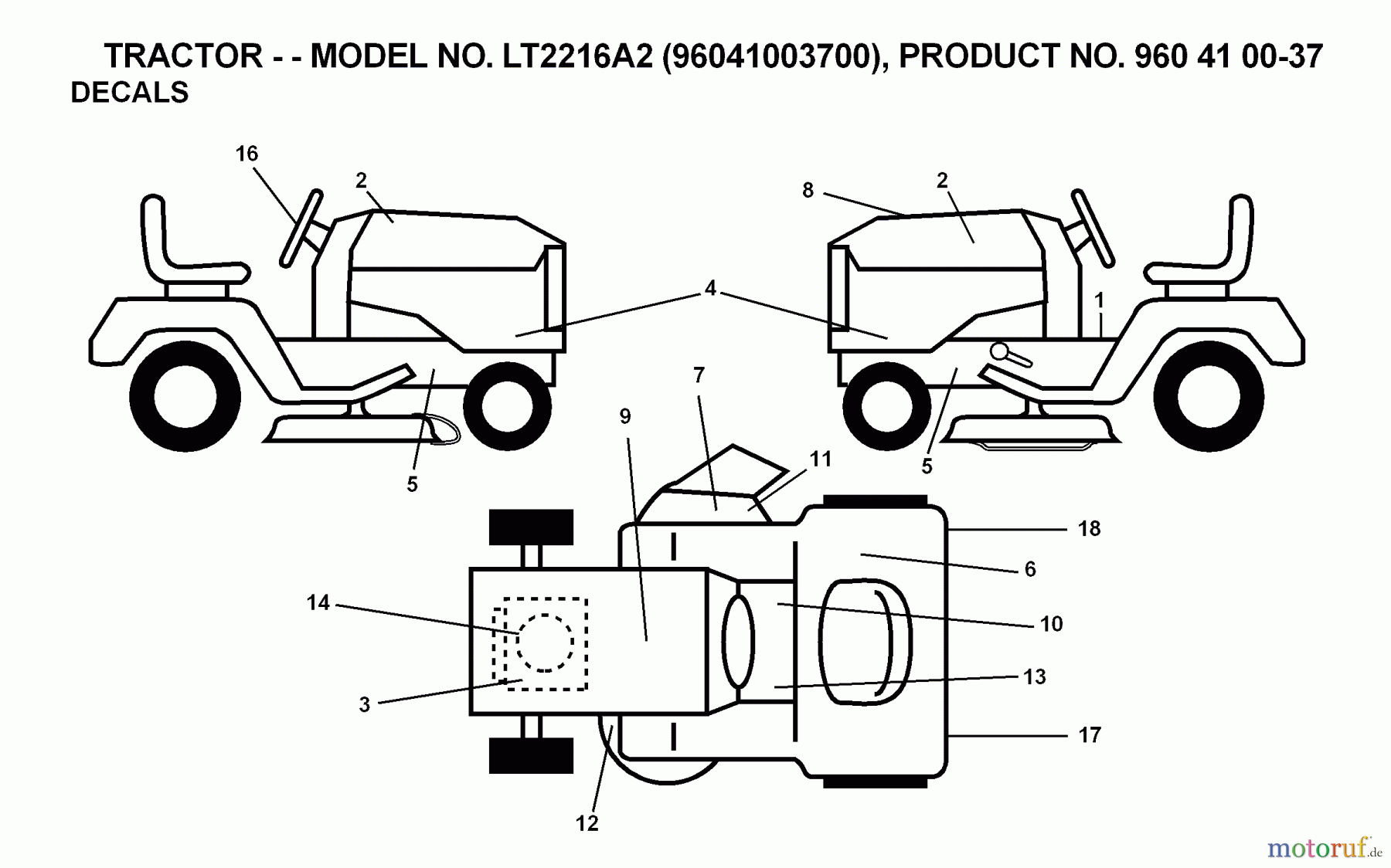 Jonsered Rasen und Garten Traktoren LT2216 A2 (96041003700) - Jonsered Lawn & Garden Tractor (2007-03) DECALS
