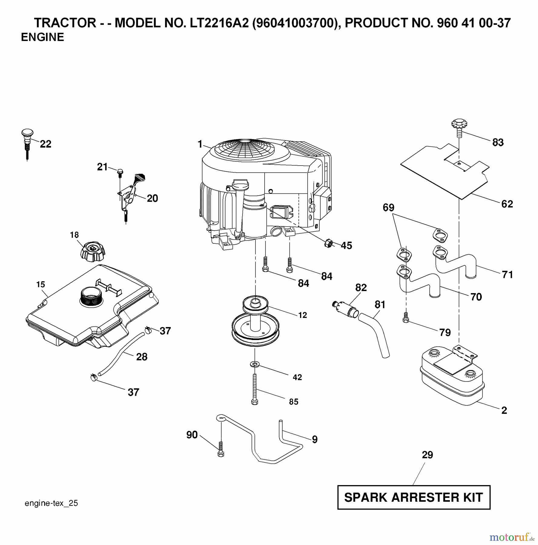 Jonsered Rasen und Garten Traktoren LT2216 A2 (96041003700) - Jonsered Lawn & Garden Tractor (2007-03) ENGINE