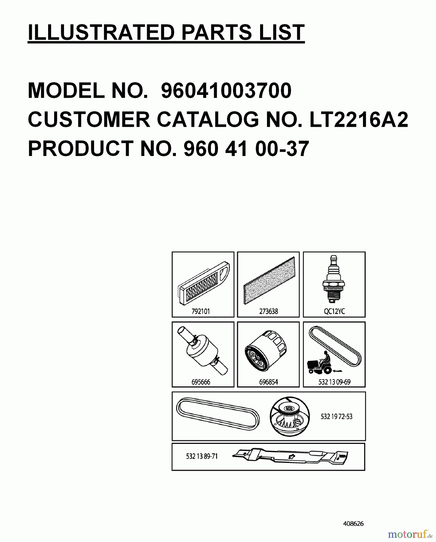 Jonsered Rasen und Garten Traktoren LT2216 A2 (96041003700) - Jonsered Lawn & Garden Tractor (2007-03) FREQUENTLY USED PARTS