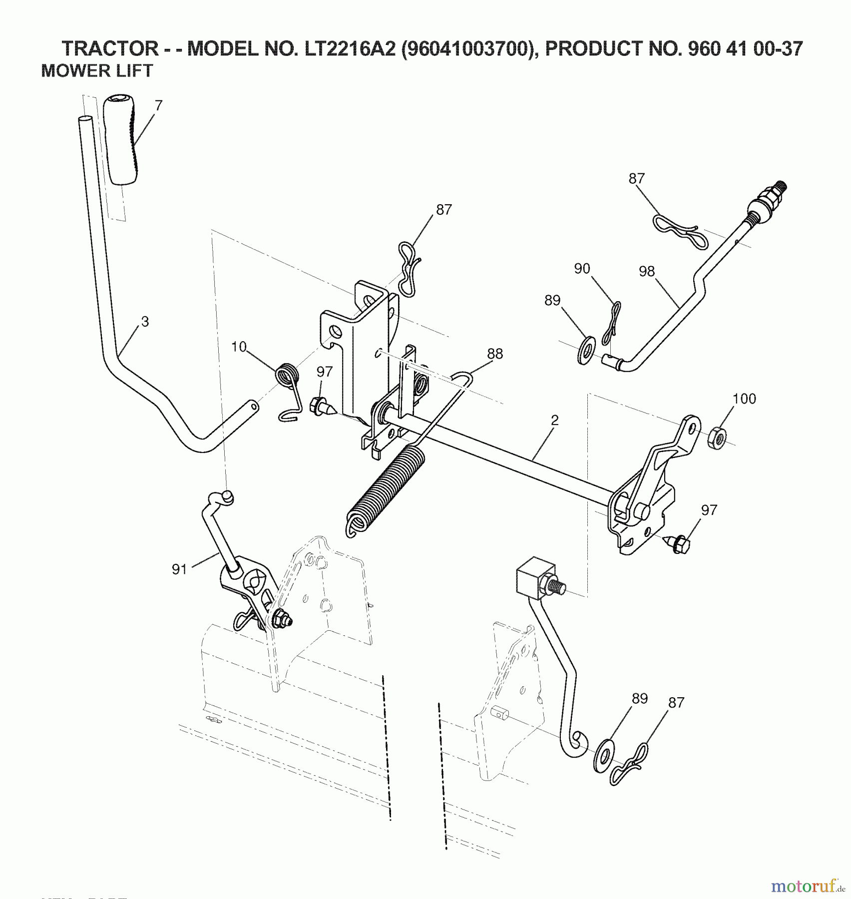 Jonsered Rasen und Garten Traktoren LT2216 A2 (96041003700) - Jonsered Lawn & Garden Tractor (2007-03) MOWER LIFT / DECK LIFT