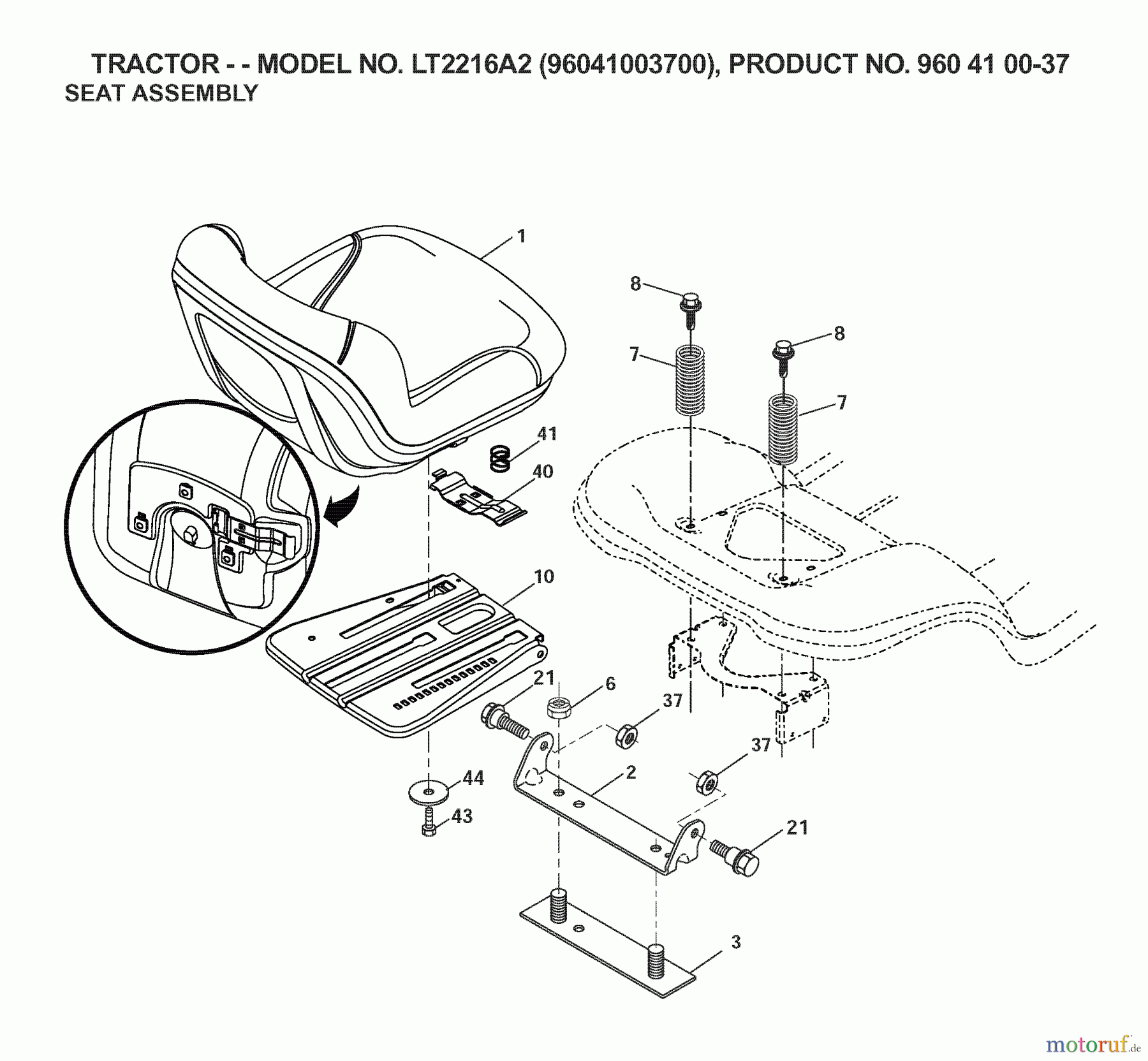 Jonsered Rasen und Garten Traktoren LT2216 A2 (96041003700) - Jonsered Lawn & Garden Tractor (2007-03) SEAT
