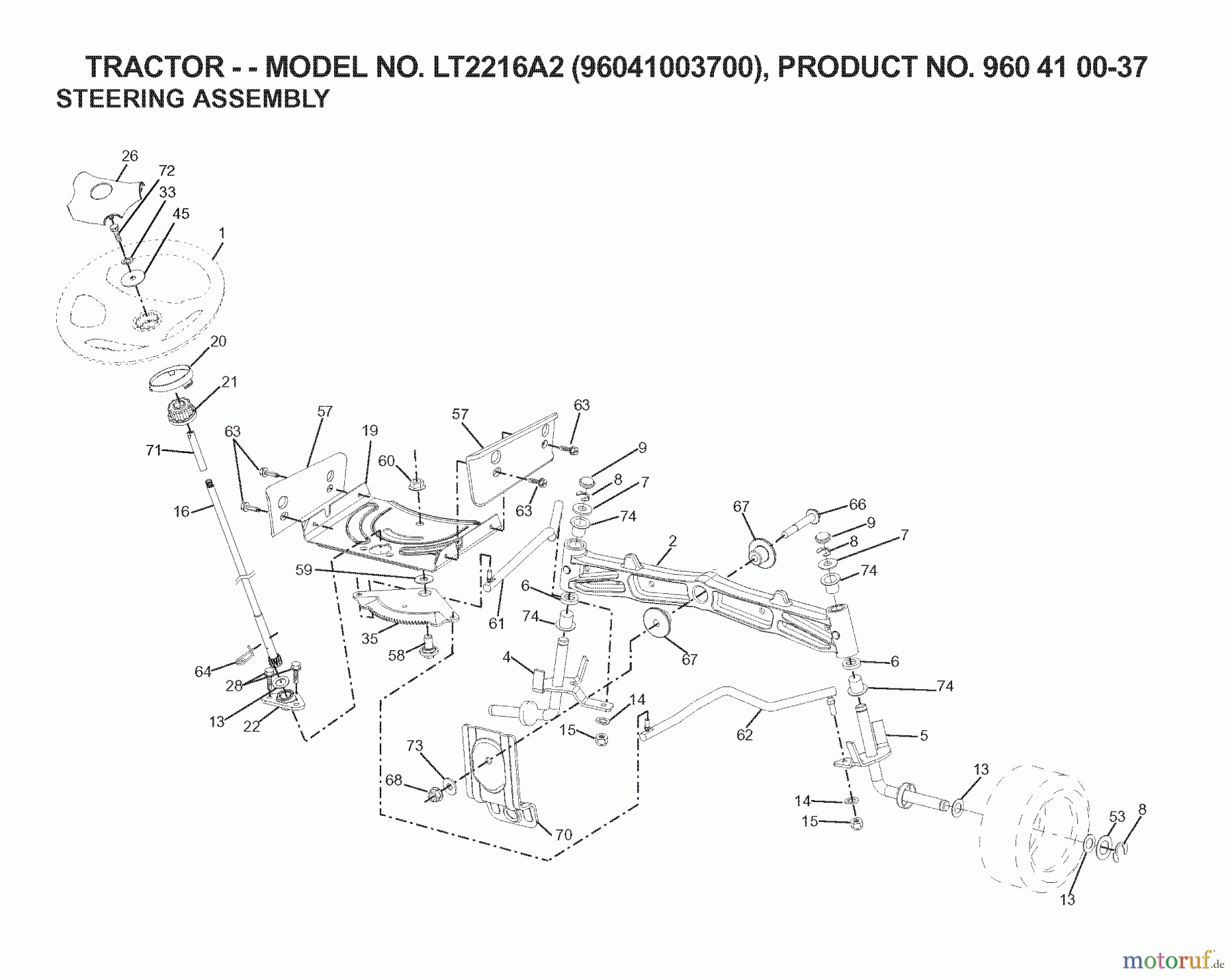 Jonsered Rasen und Garten Traktoren LT2216 A2 (96041003700) - Jonsered Lawn & Garden Tractor (2007-03) STEERING