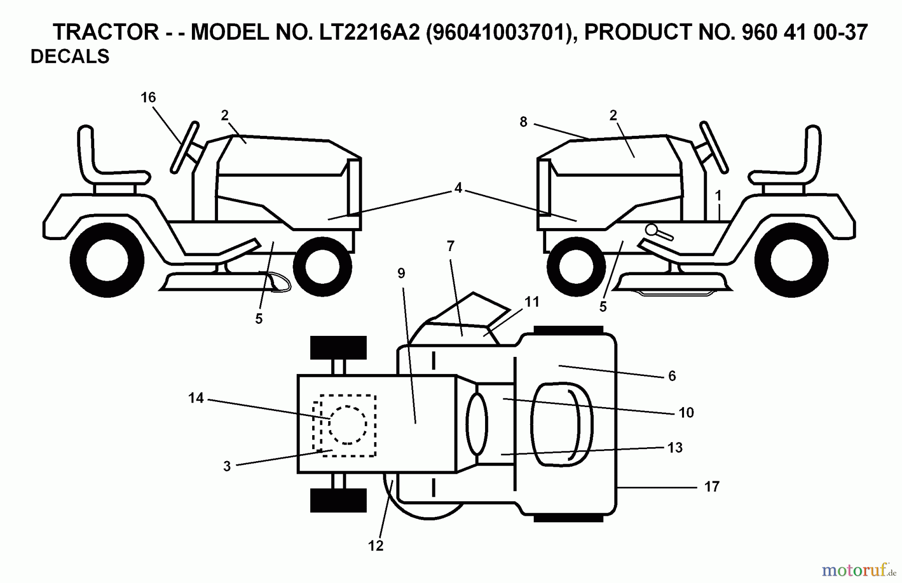  Jonsered Rasen  und Garten Traktoren LT2216 A2 (96041003701) - Jonsered Lawn & Garden Tractor (2007-05) DECALS