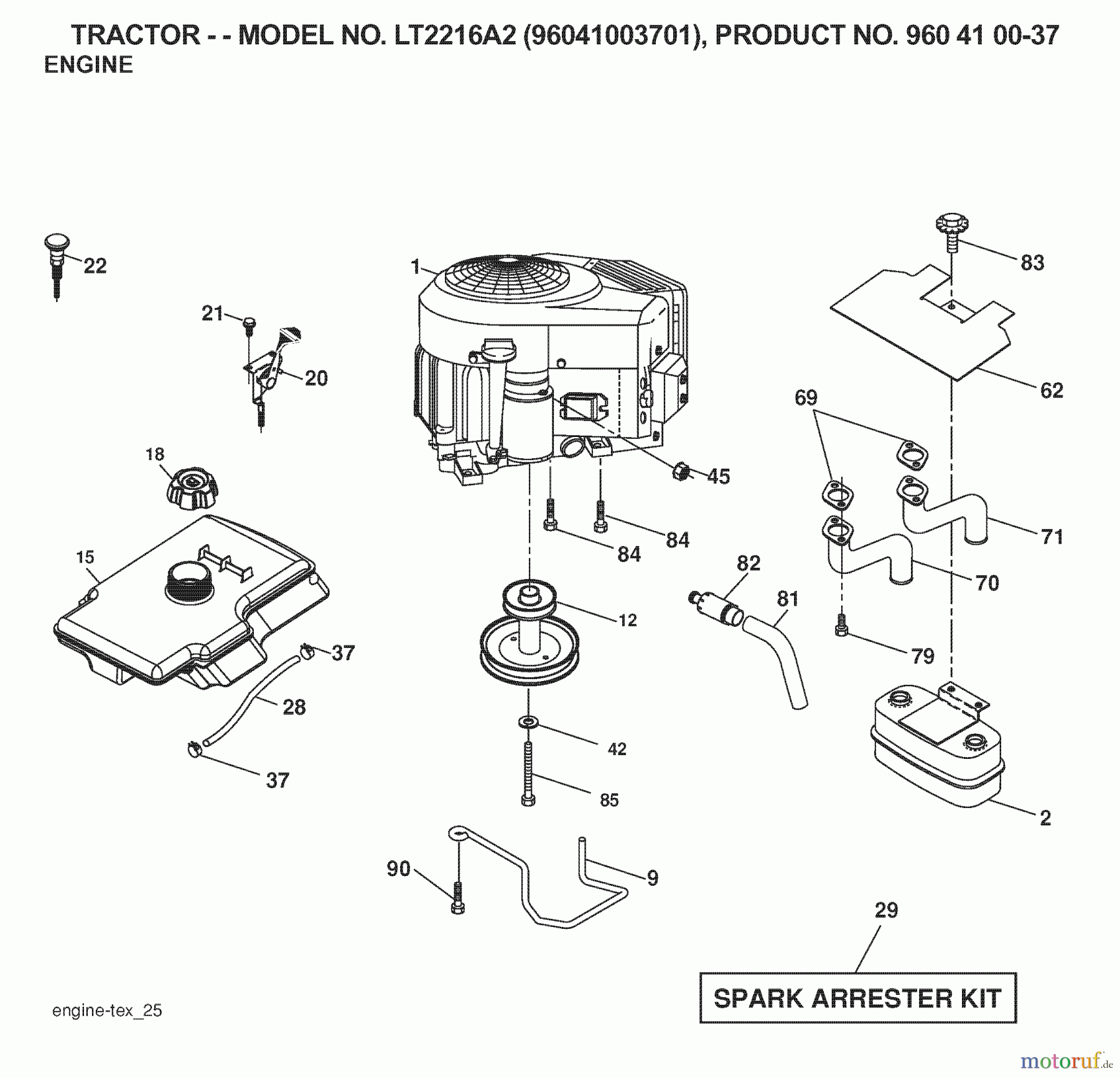  Jonsered Rasen  und Garten Traktoren LT2216 A2 (96041003701) - Jonsered Lawn & Garden Tractor (2007-05) ENGINE